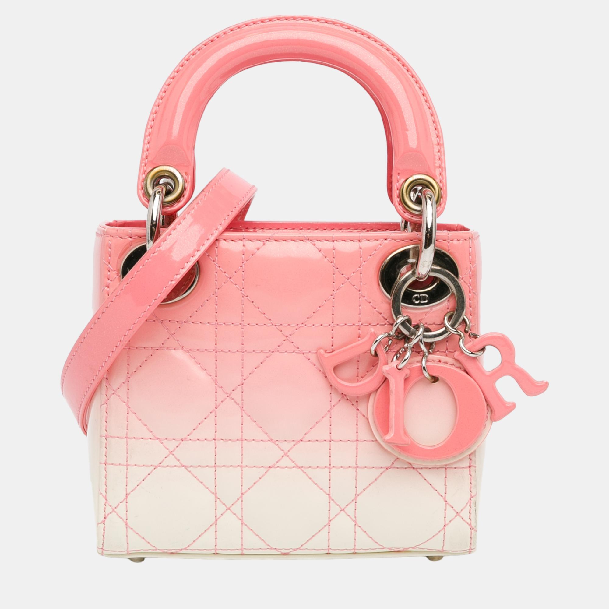 Dior pink/white micro ombre patent cannage lady dior