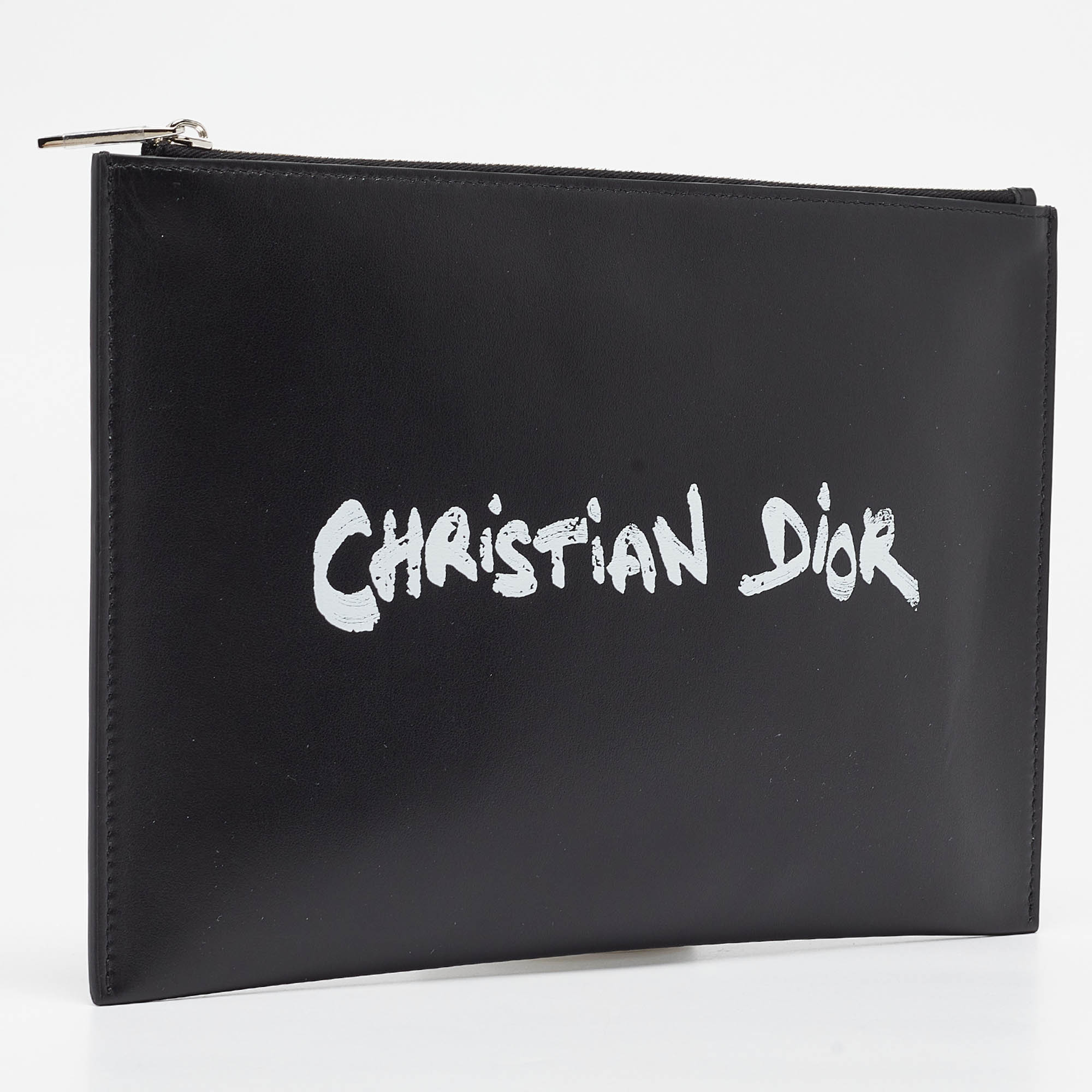 Dior Black Leather Logo Slim Pouch