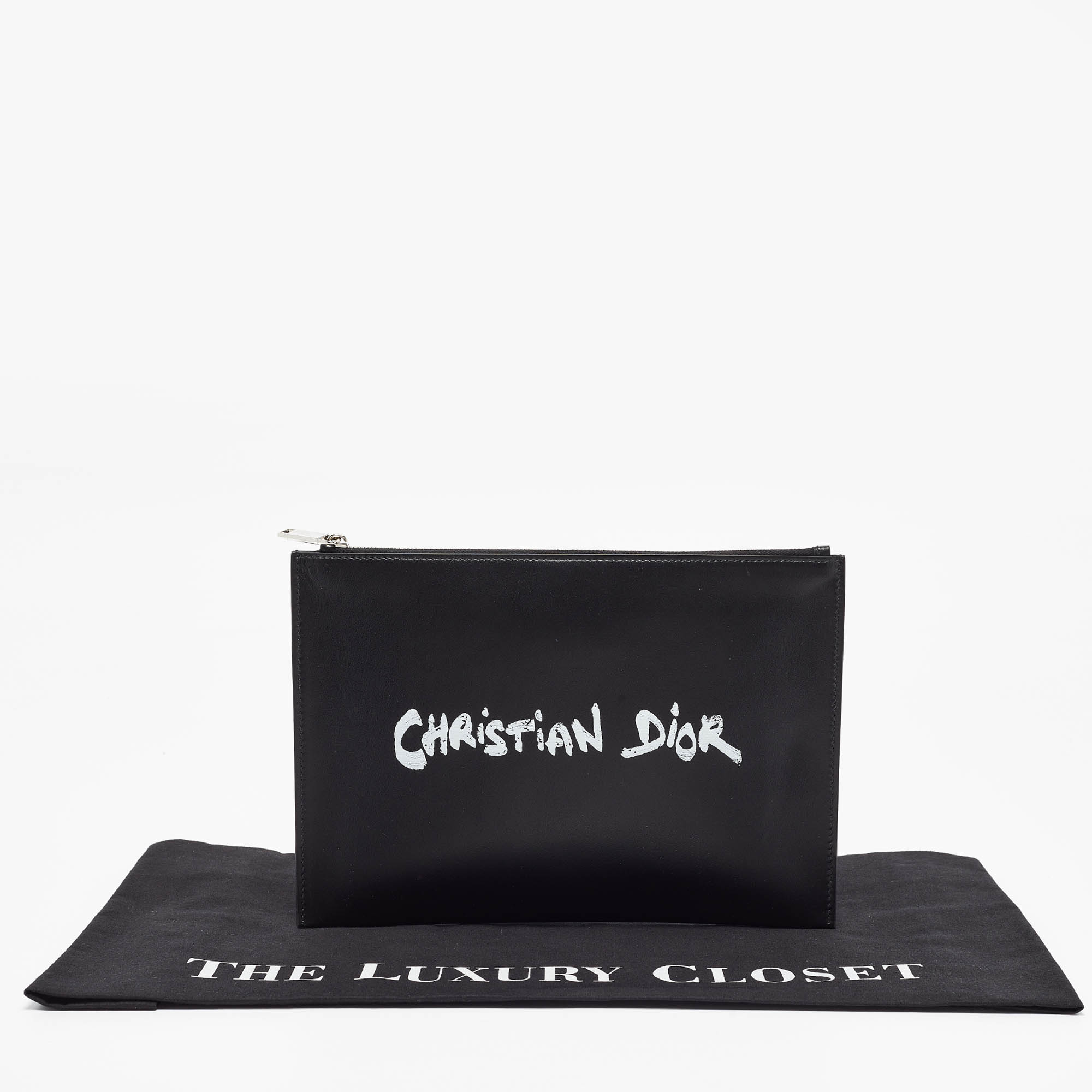 Dior Black Leather Logo Slim Pouch