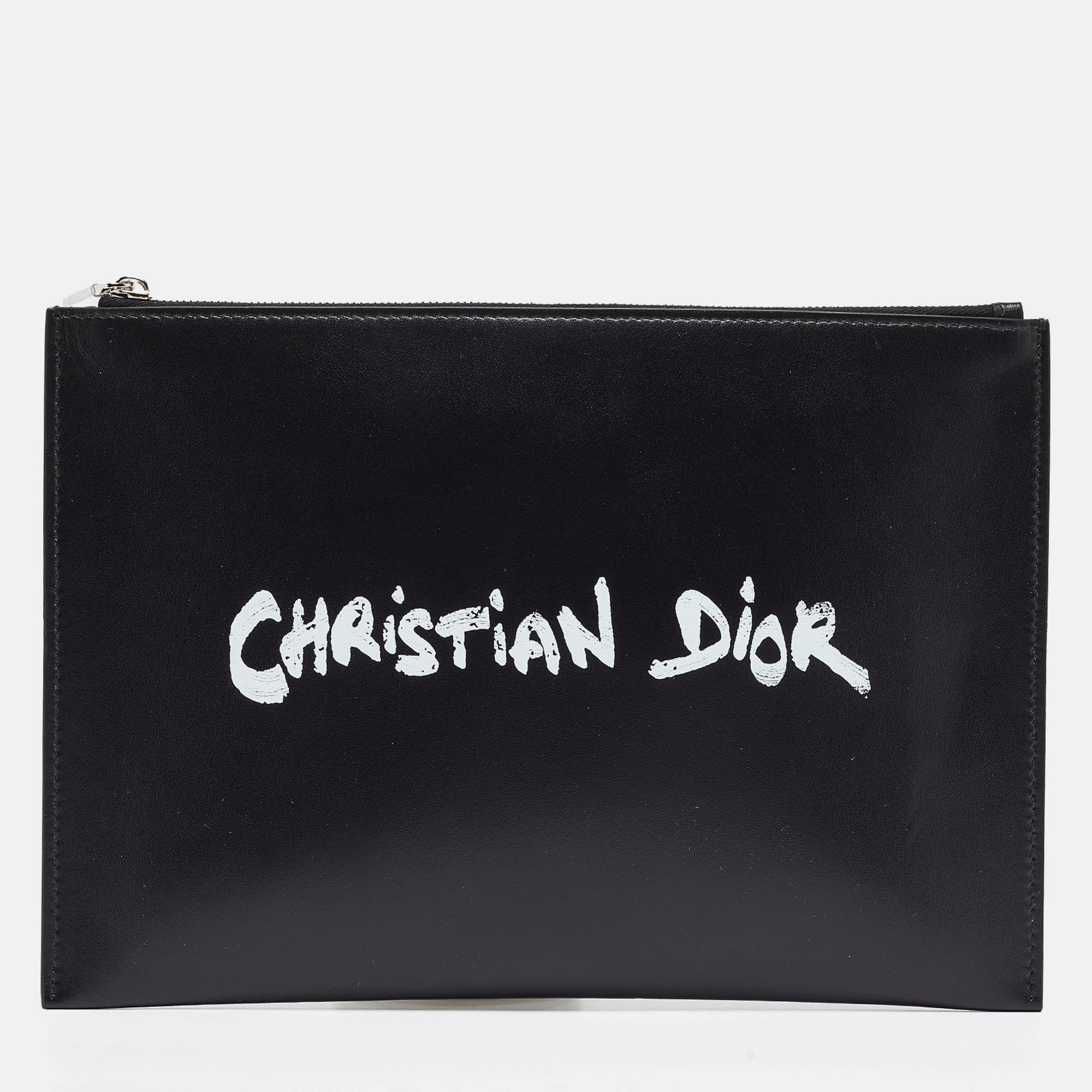 Dior black leather logo slim pouch