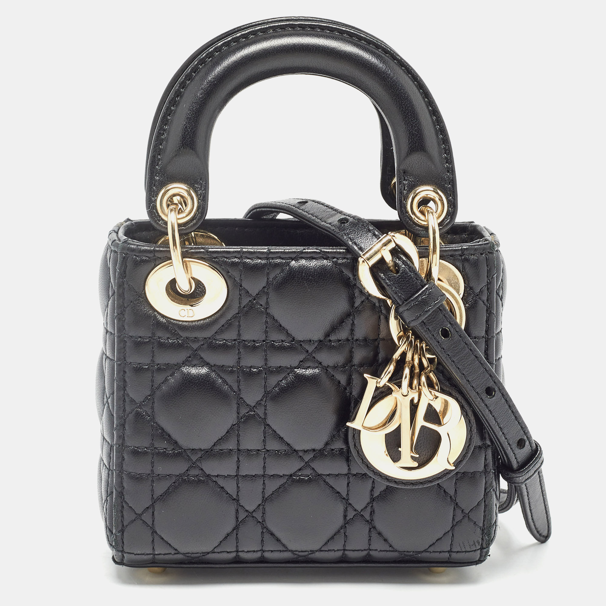 Dior black cannage leather micro lady dior tote