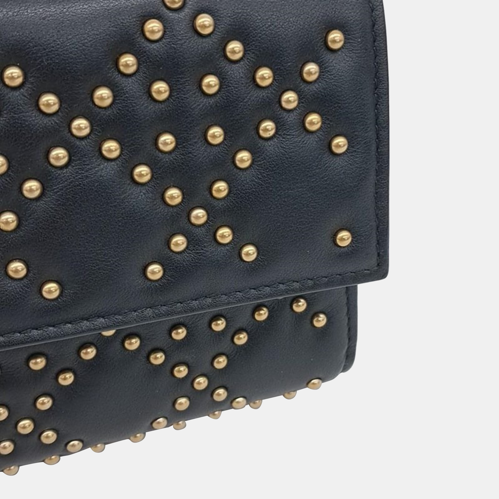 Christian Dior Calfskin Cannage Studded Wallet On Chain