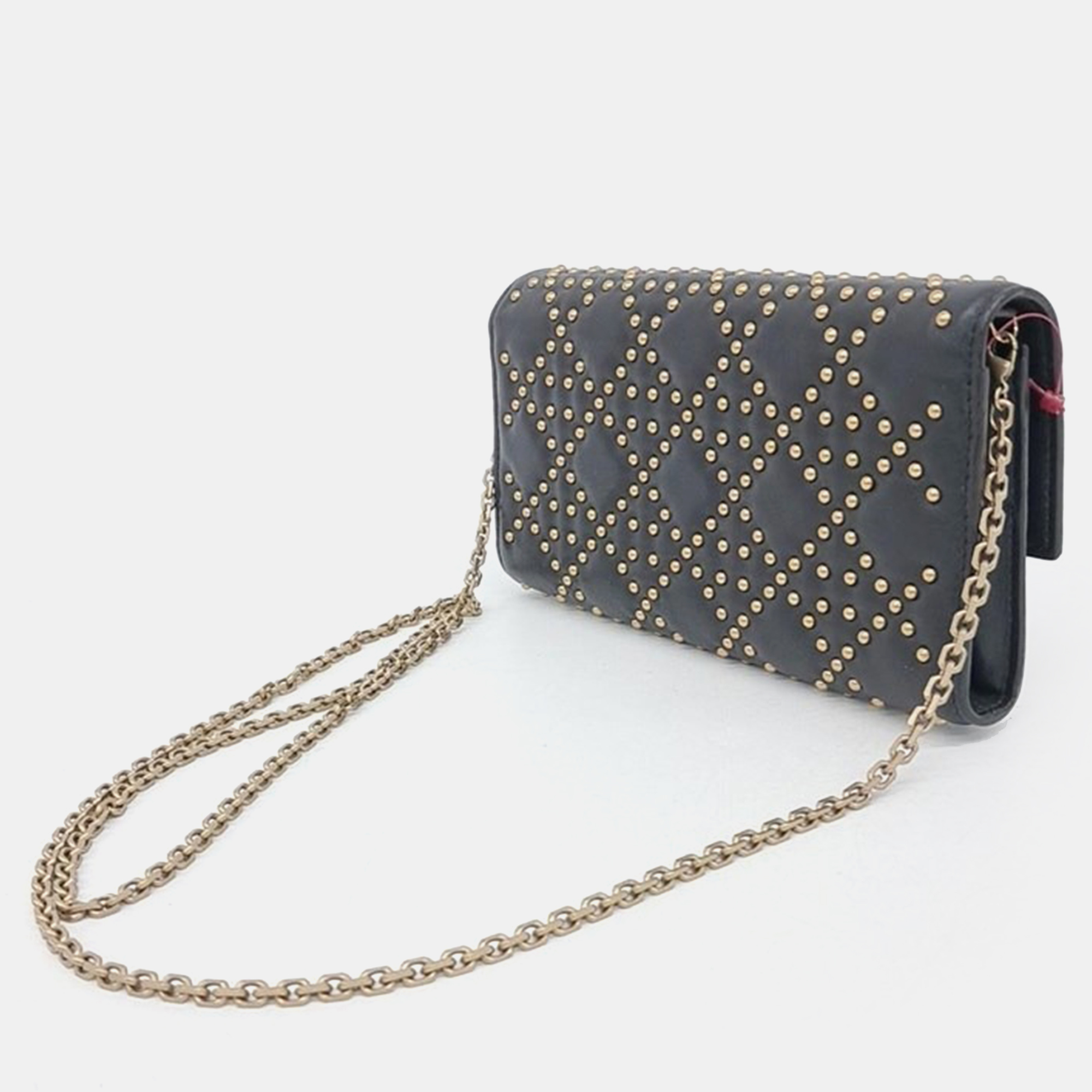 Christian Dior Calfskin Cannage Studded Wallet On Chain