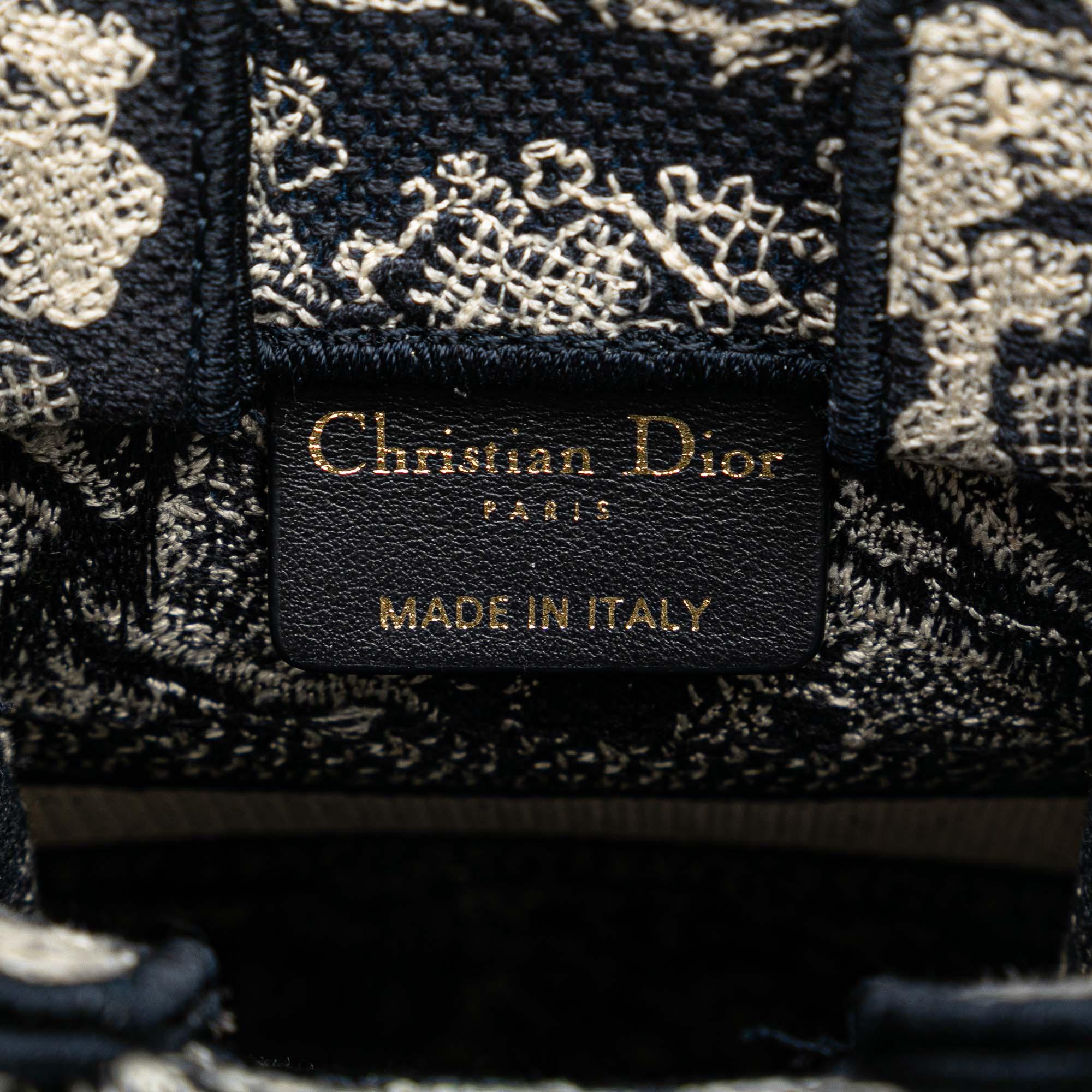 Dior Navy Blue Mini Toile De Jouy Reverse Embroidered Vertical Book Tote