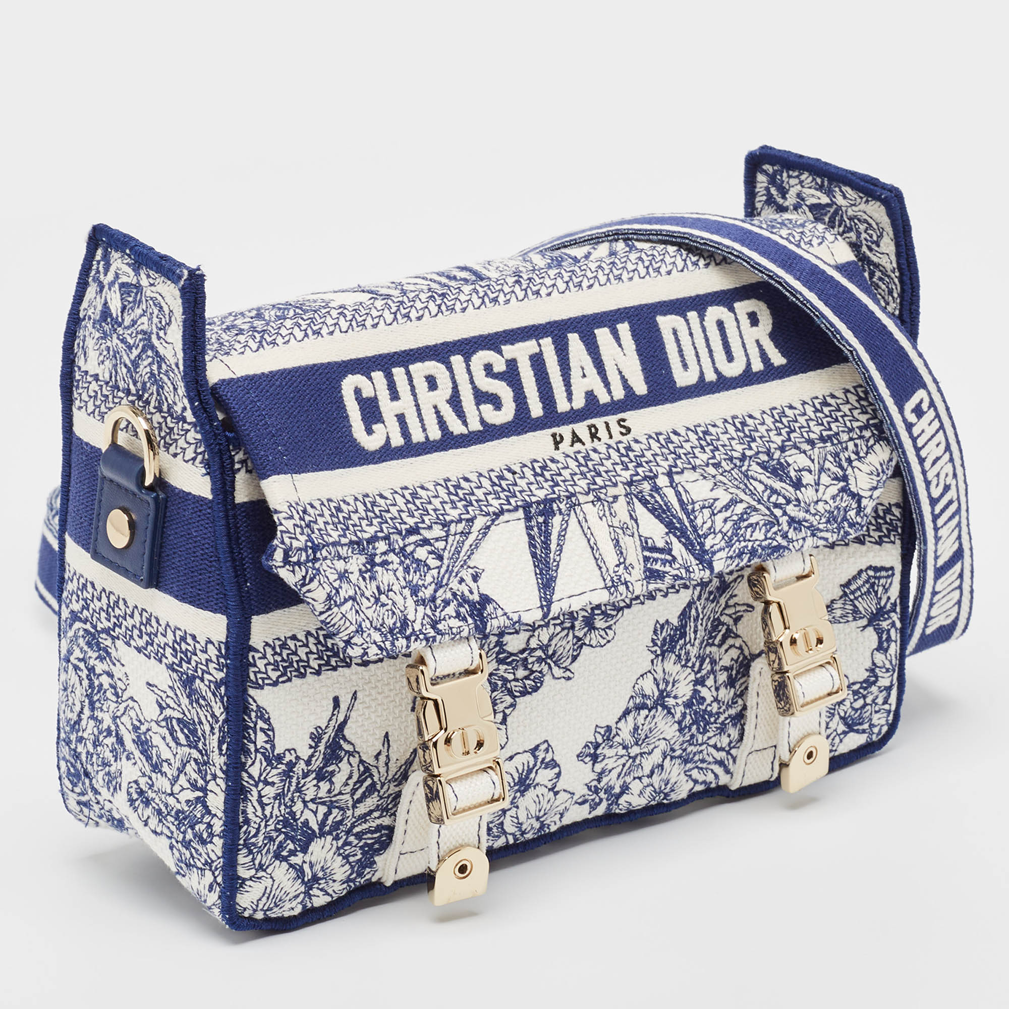 Dior Navy Blue/White Embroidery Canvas Diorcamp Bag