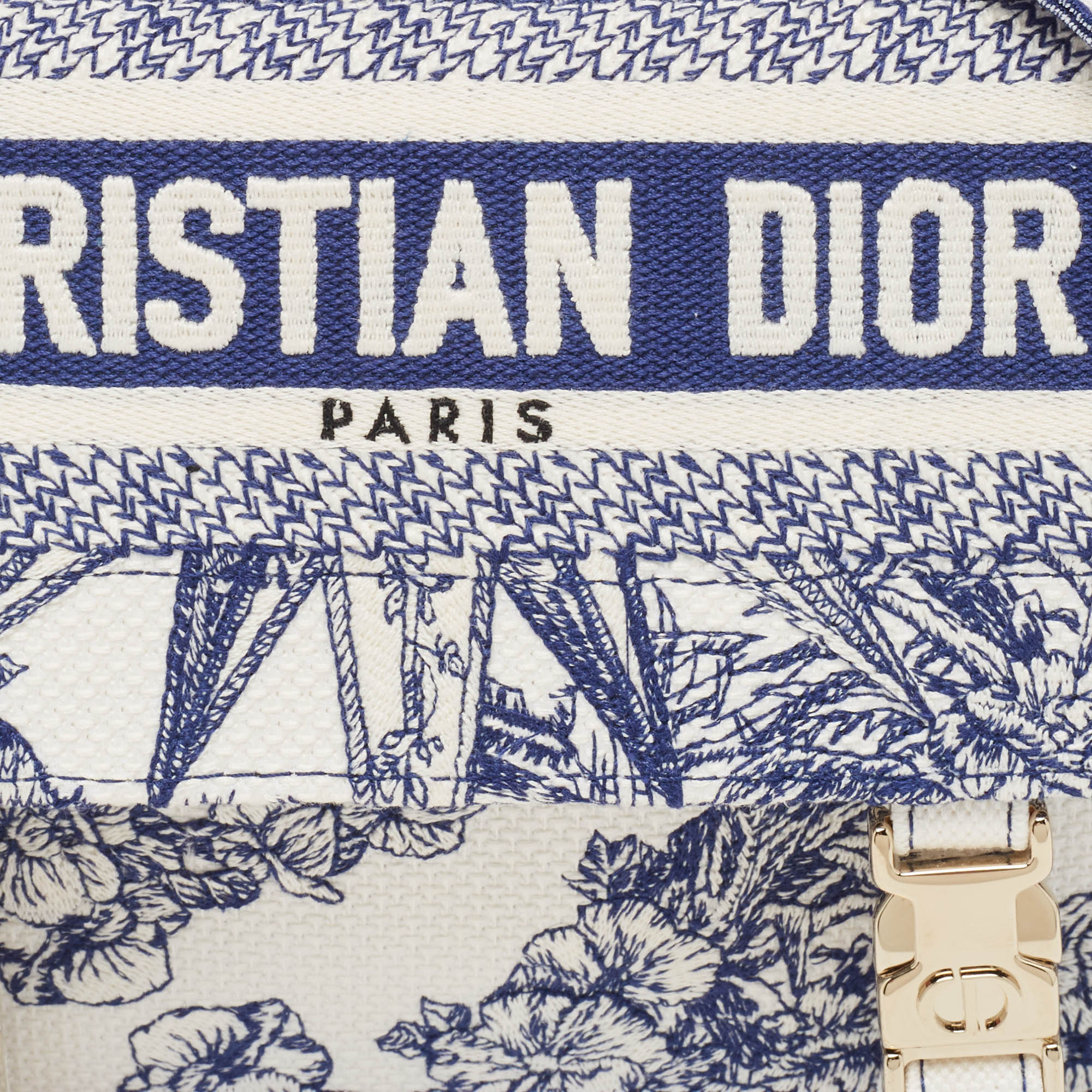 Dior Navy Blue/White Embroidery Canvas Diorcamp Bag