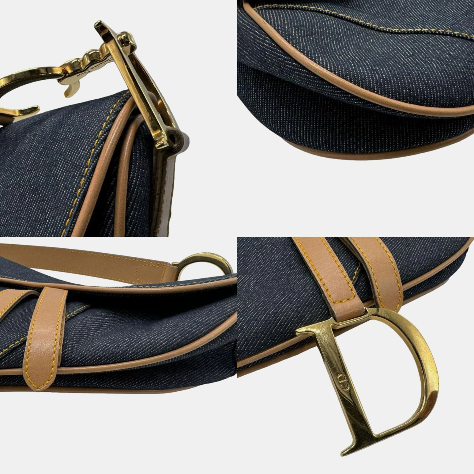 Dior Navy/Beige Denim Saddle Shoulder Bags