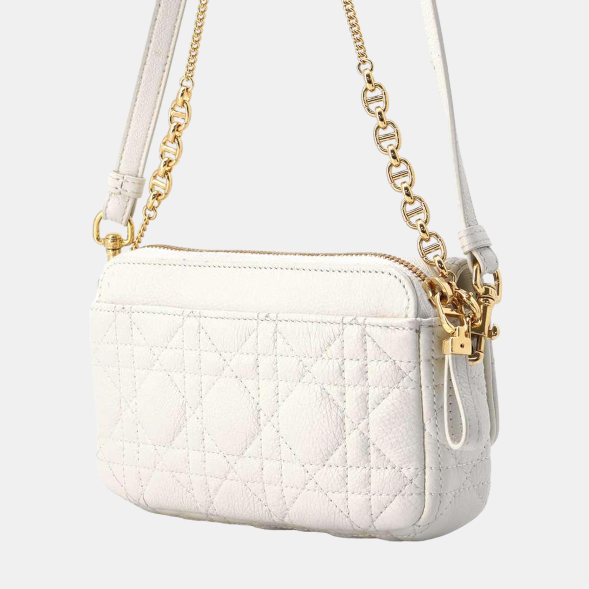 Dior White Leather Cannage Caro Chain Shoulder Bag