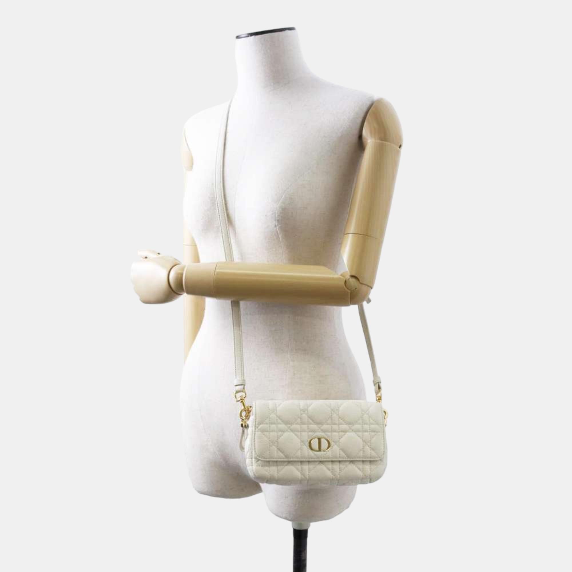 Dior White Leather Cannage Caro Chain Shoulder Bag