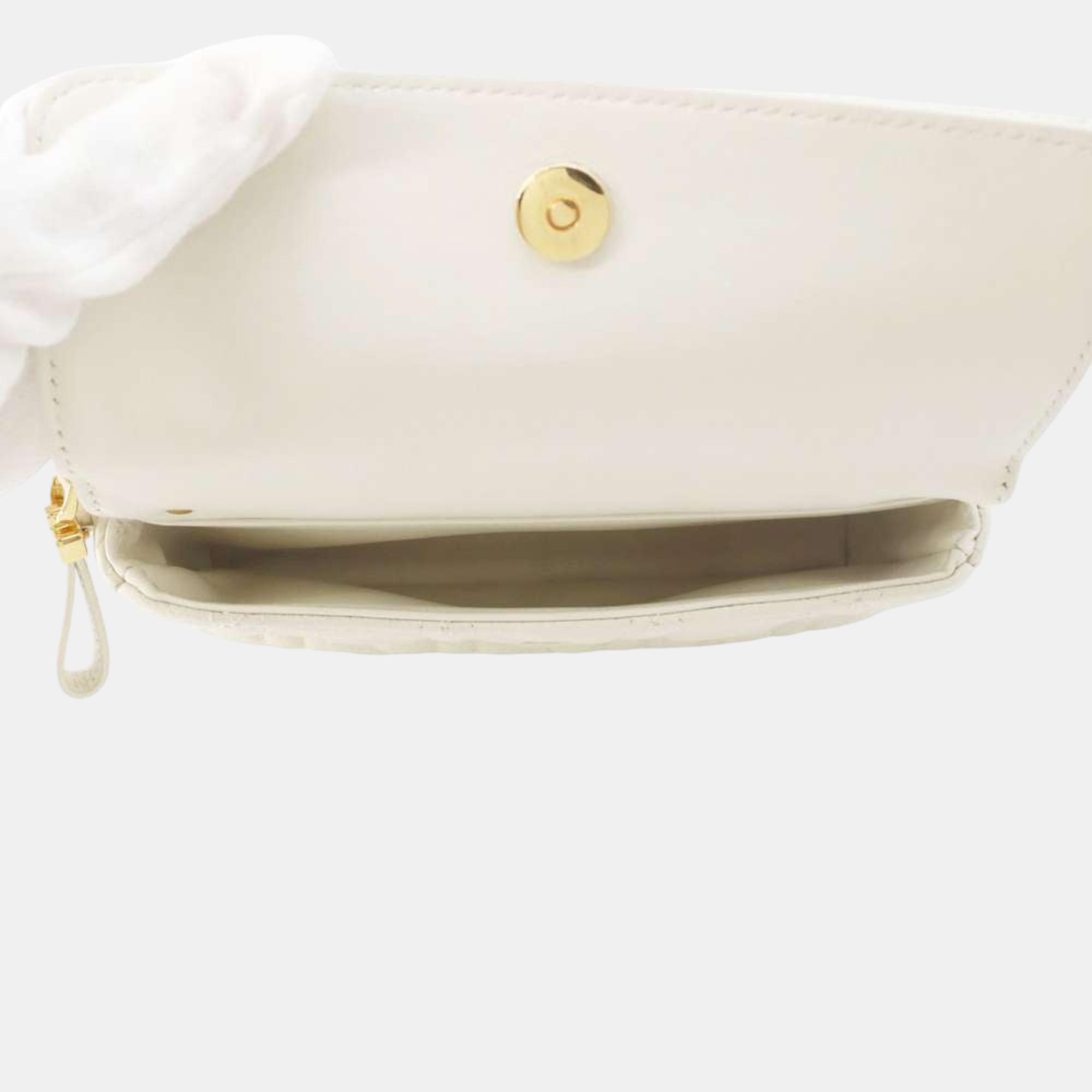 Dior White Leather Cannage Caro Chain Shoulder Bag