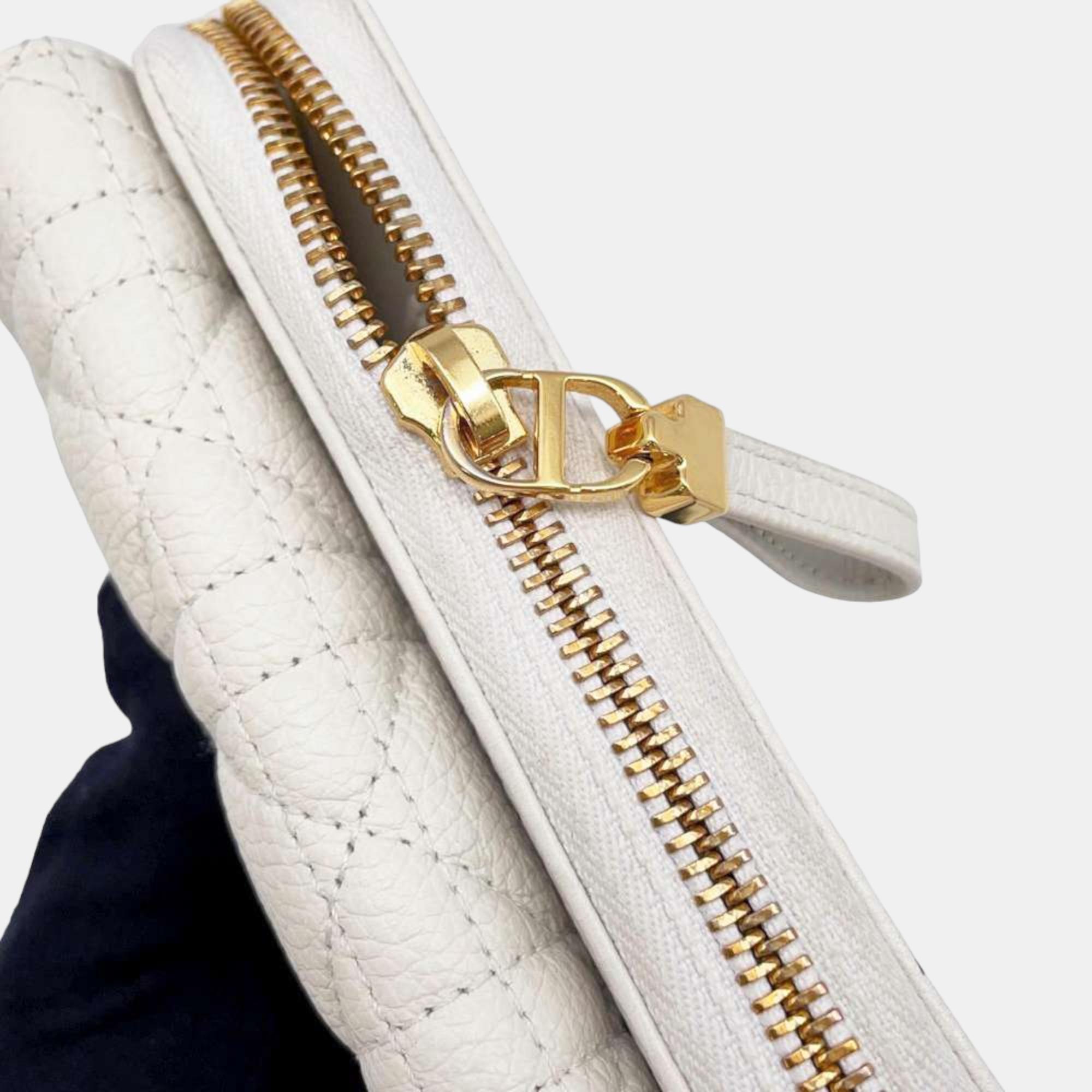 Dior White Leather Cannage Caro Chain Shoulder Bag