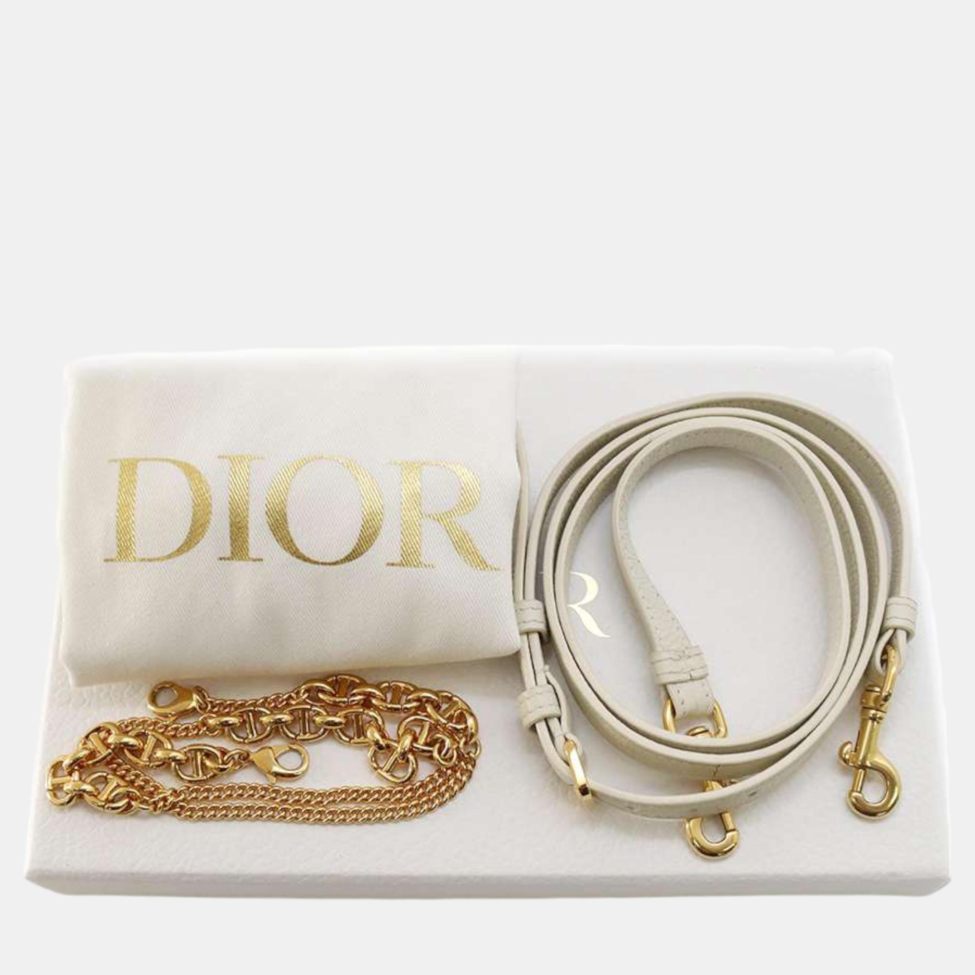 Dior White Leather Cannage Caro Chain Shoulder Bag