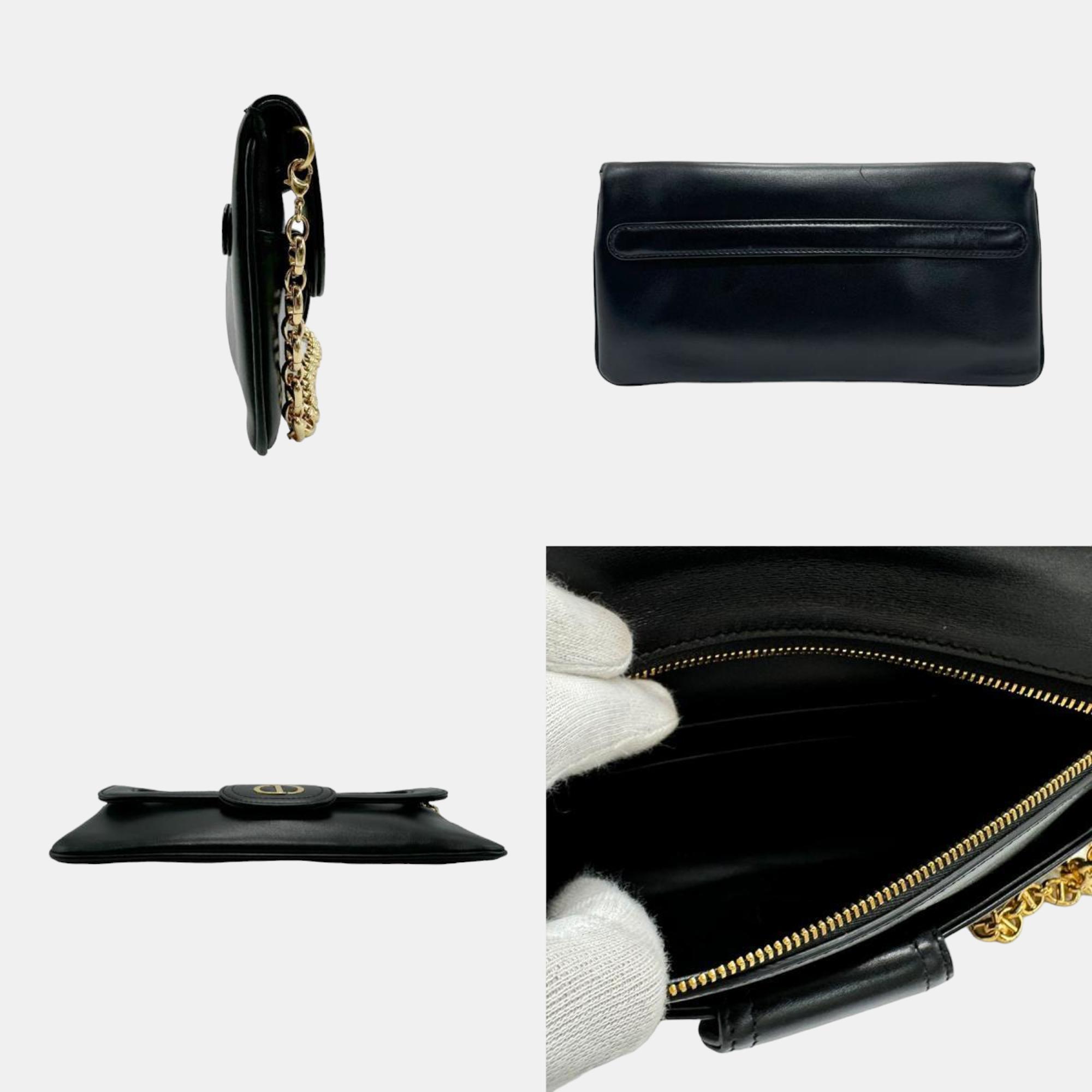 Dior Black Leather Medium DiorDouble Chain Bag