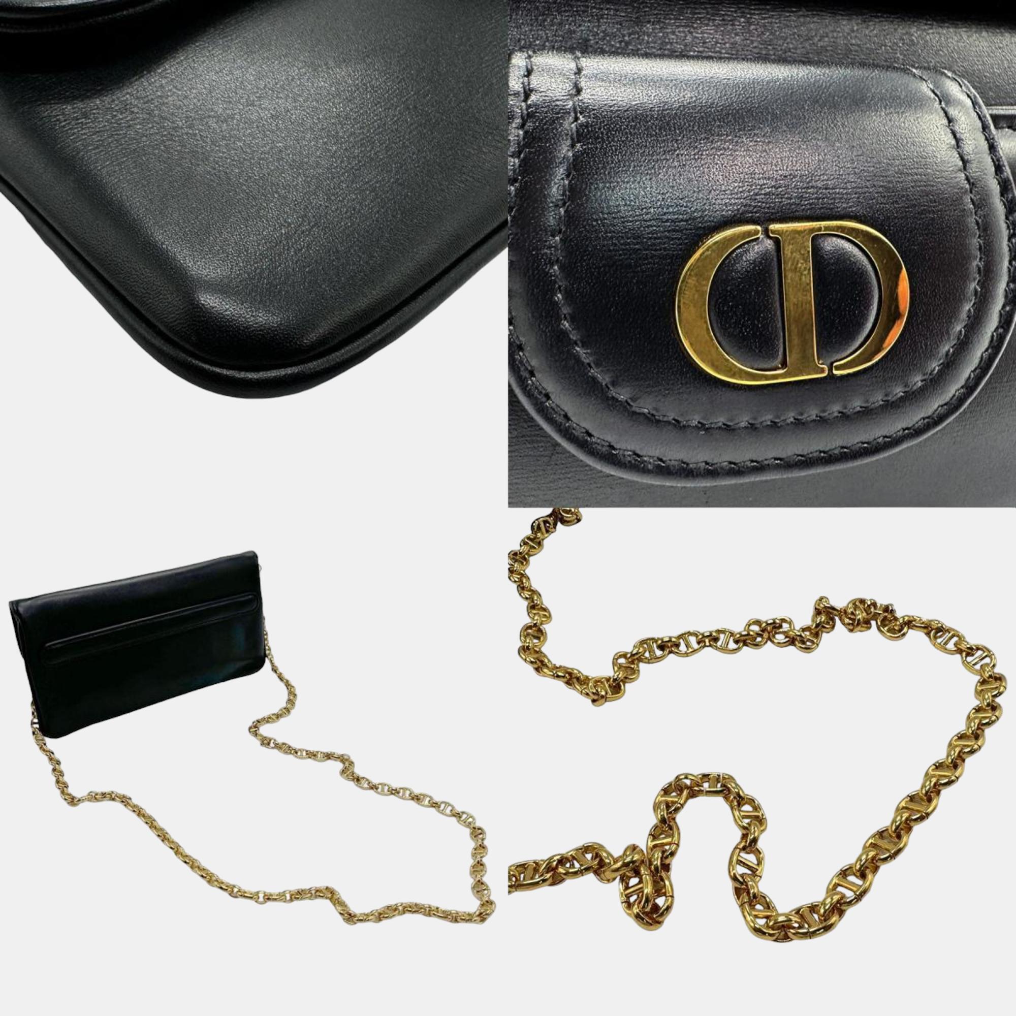 Dior Black Leather Medium DiorDouble Chain Bag