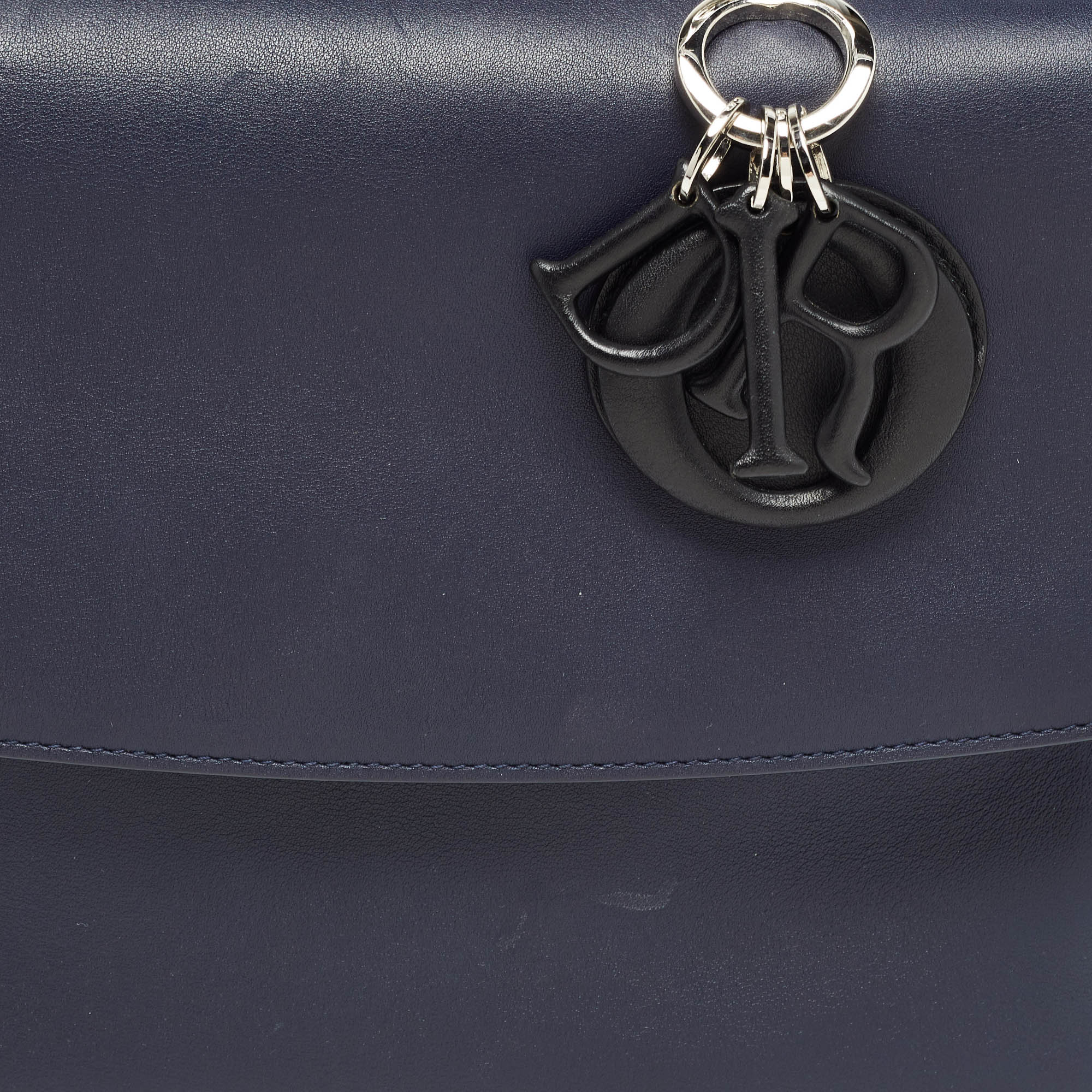 Dior Navy Blue/Silver Leather Small Be Dior Flap Top Handle Bag