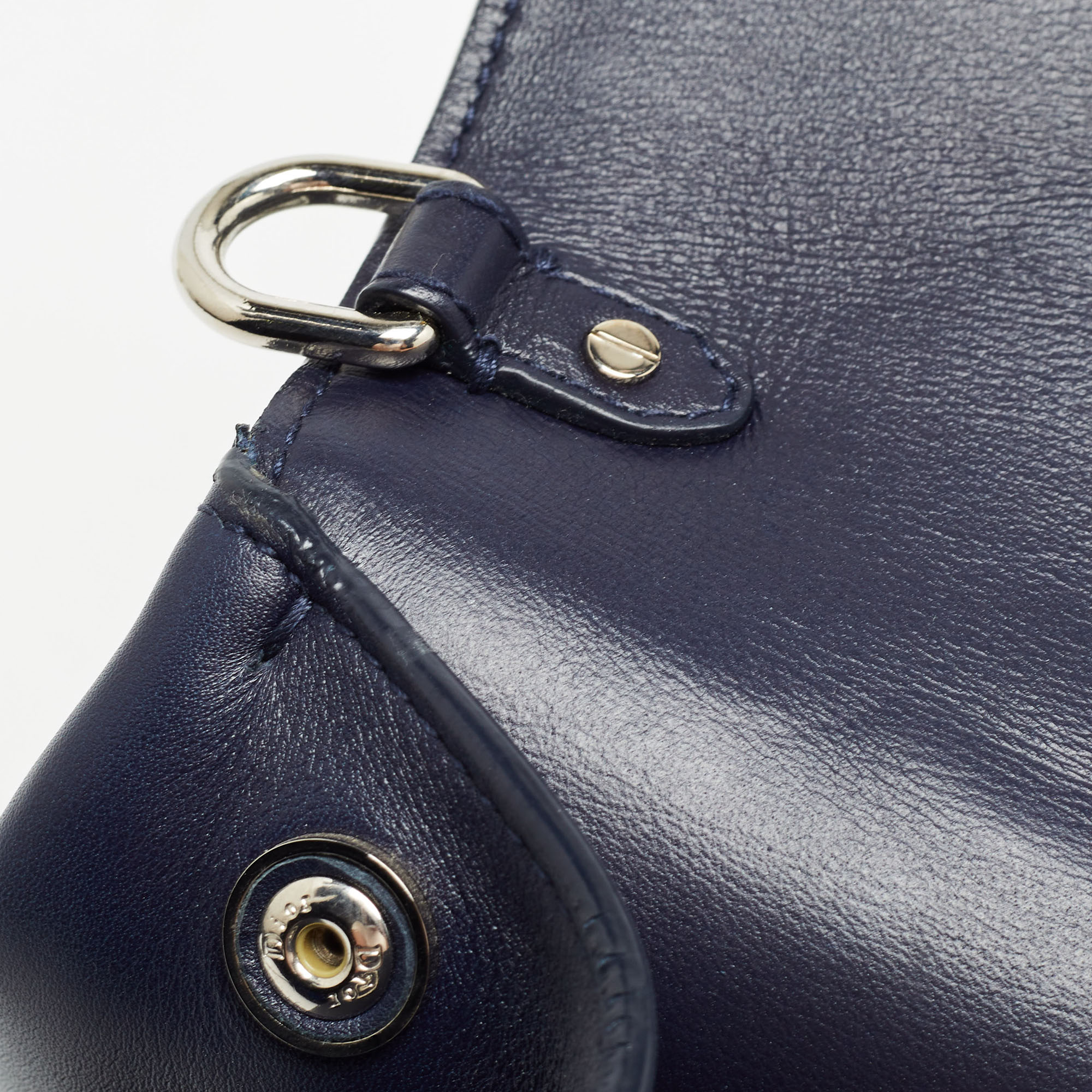 Dior Navy Blue/Silver Leather Small Be Dior Flap Top Handle Bag