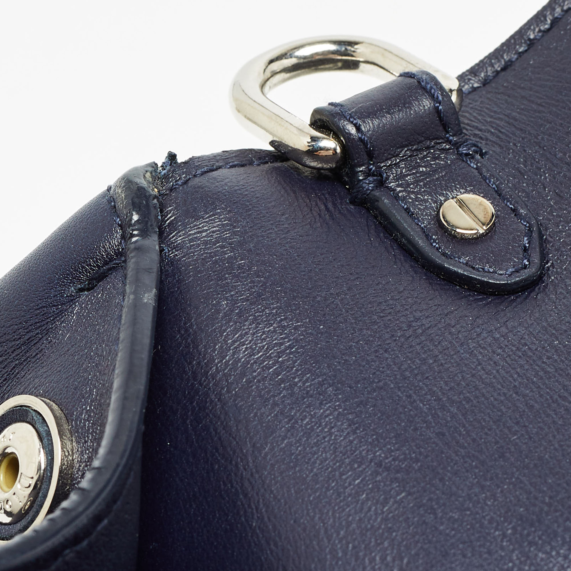 Dior Navy Blue/Silver Leather Small Be Dior Flap Top Handle Bag