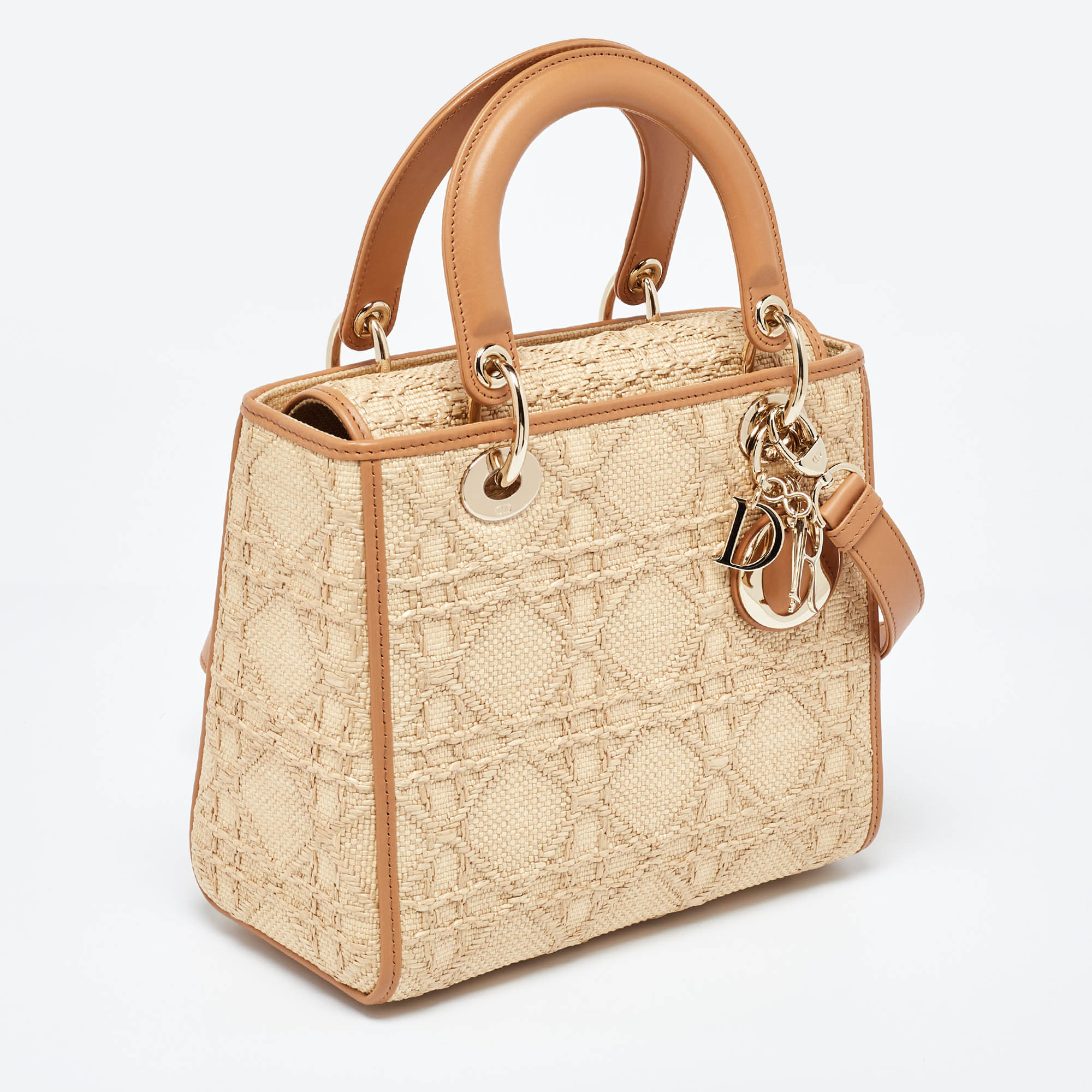 Dior Beige Raffia And Leather Medium Lady Dior Tote