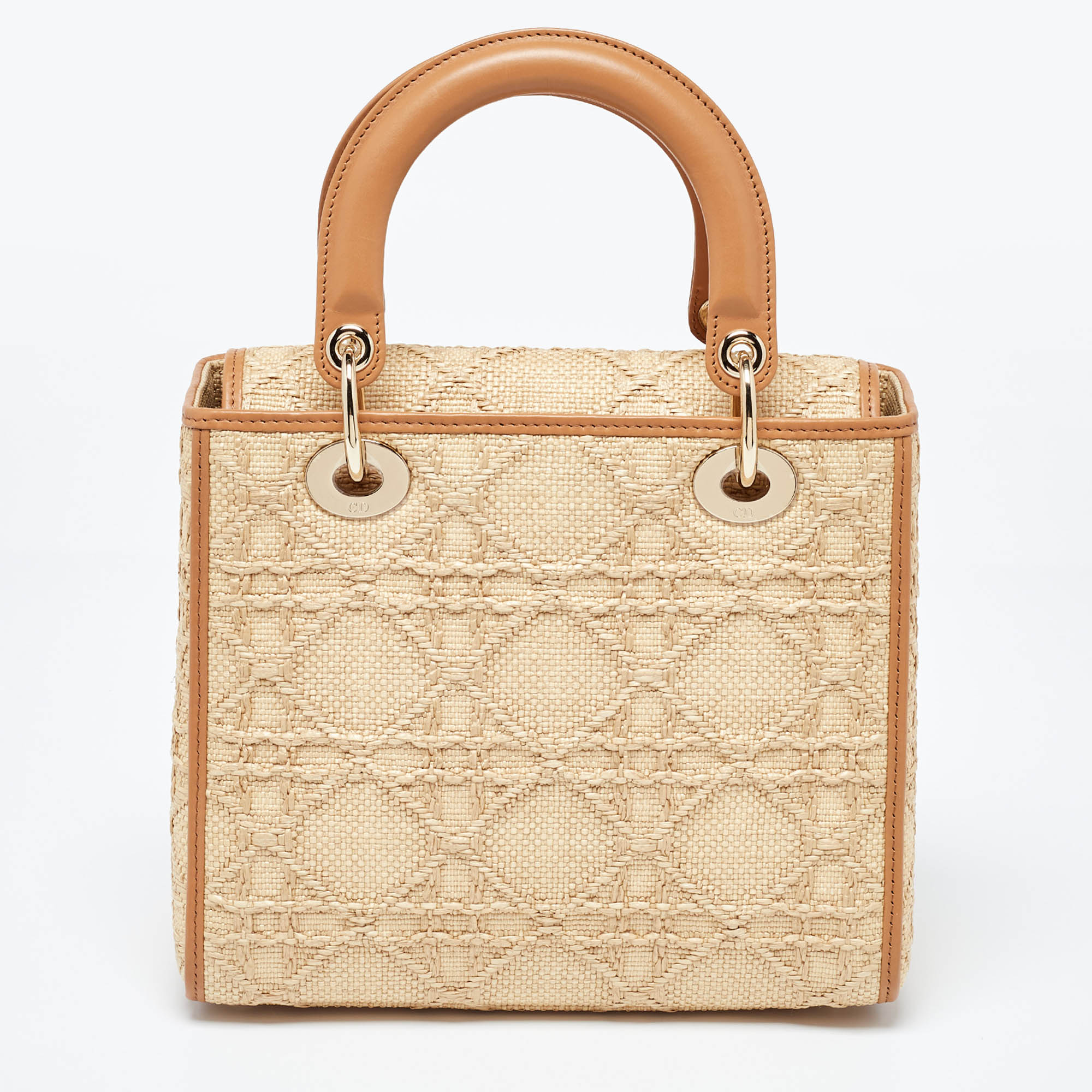 Dior Beige Raffia And Leather Medium Lady Dior Tote