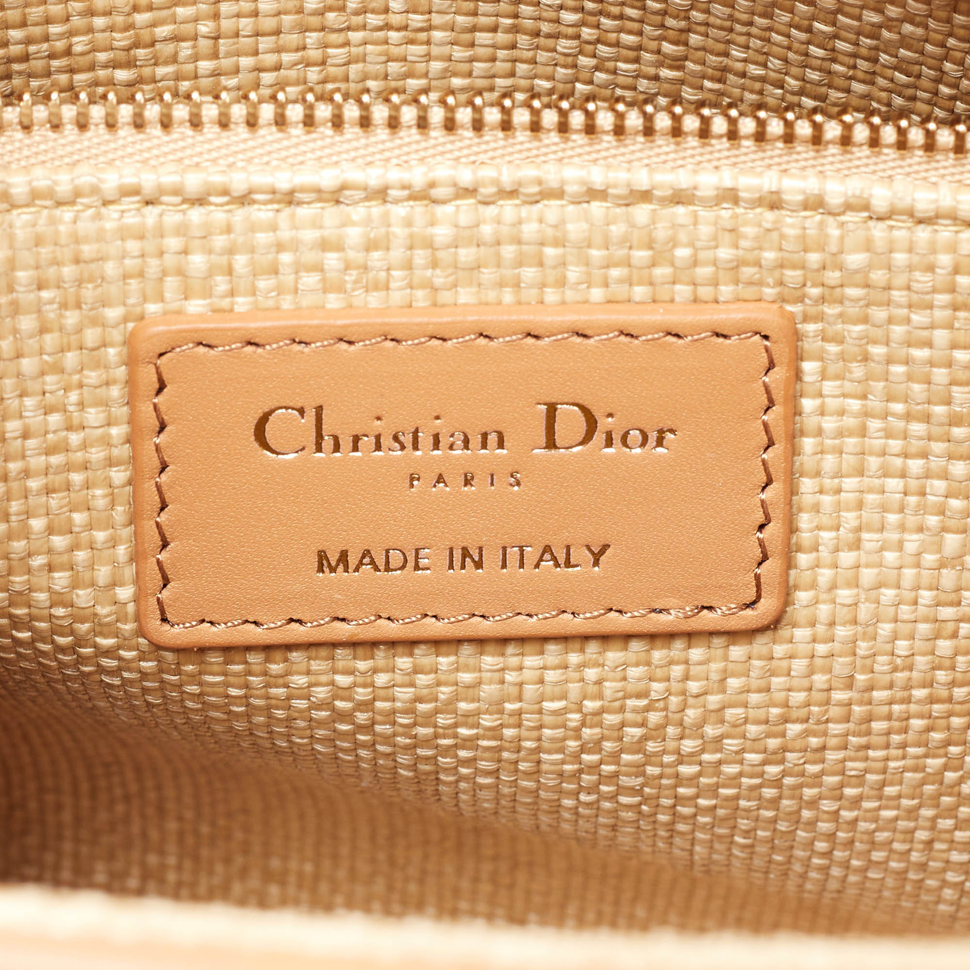 Dior Beige Raffia And Leather Medium Lady Dior Tote