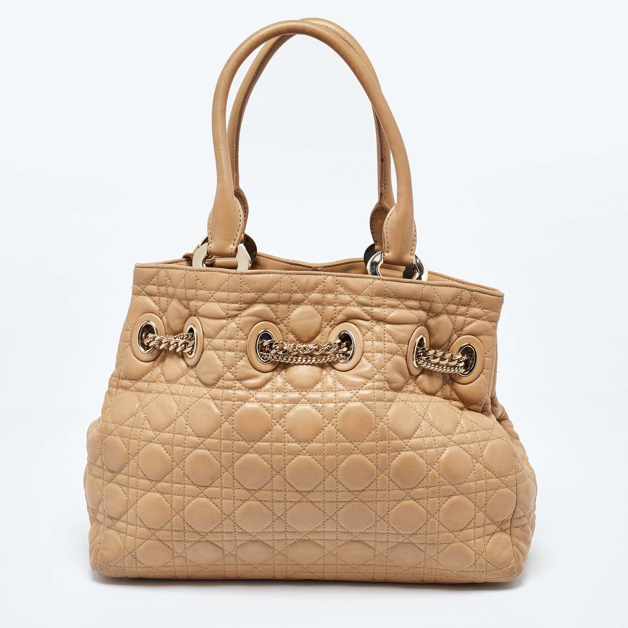 Dior Beige Cannage Leather Chri Chri Chain Tote