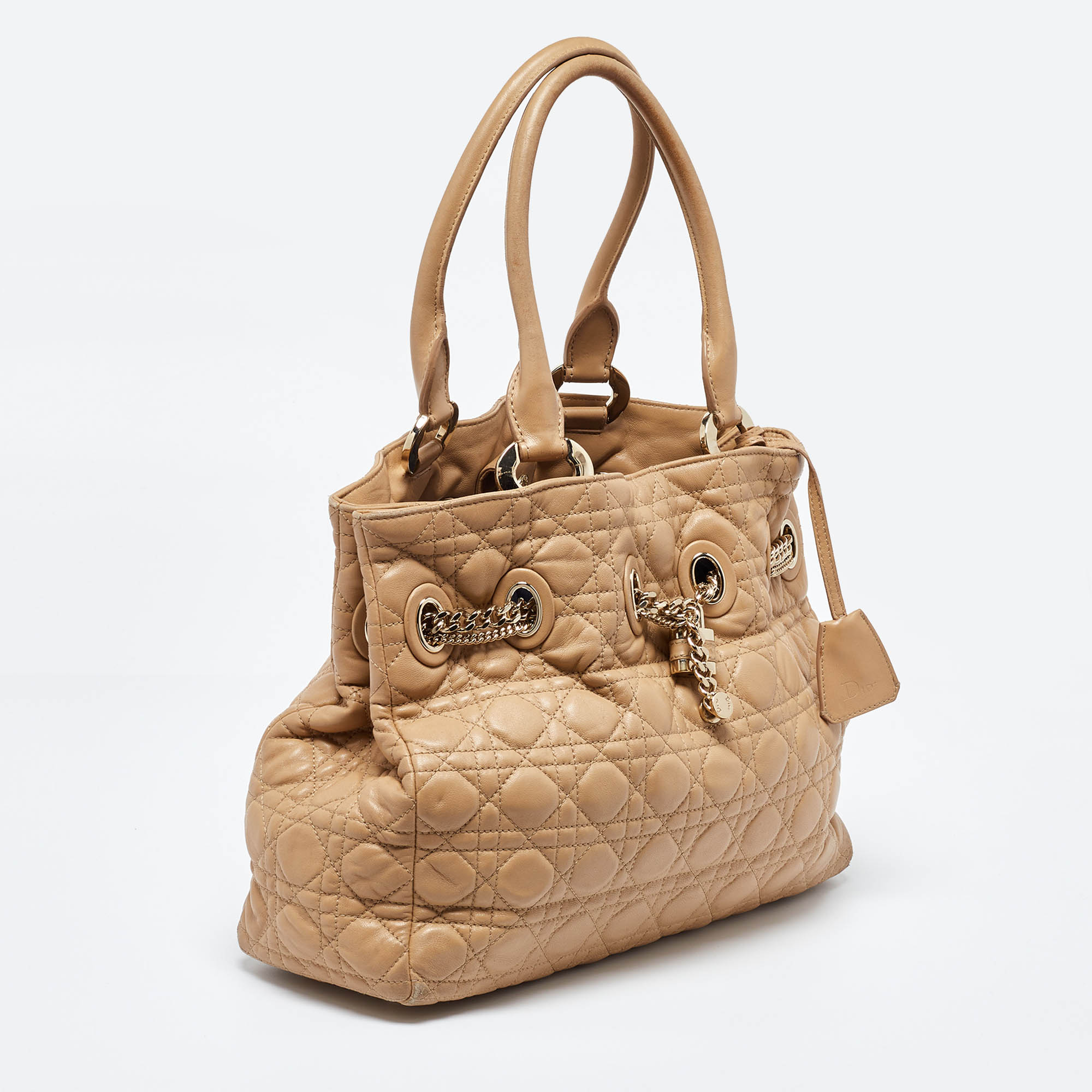 Dior Beige Cannage Leather Chri Chri Chain Tote