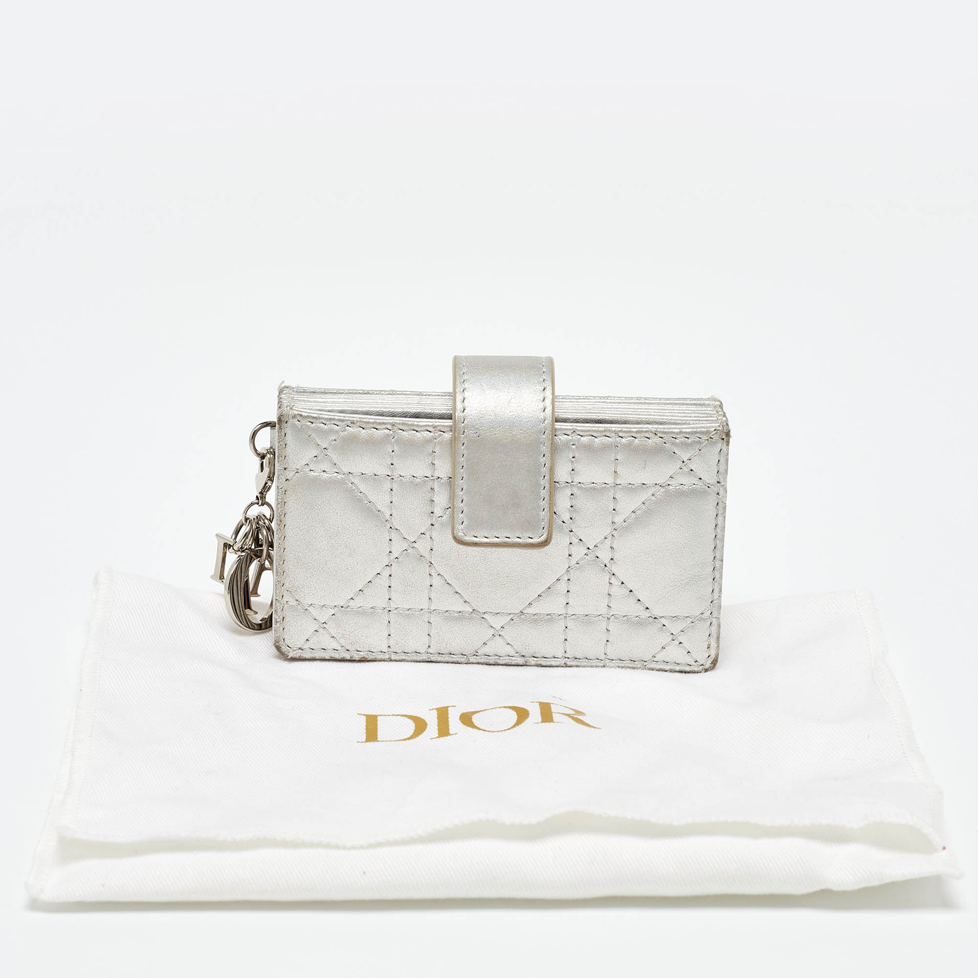 Dior Silver Cannage Leather Lady Dior 5 Gusset Card Holder