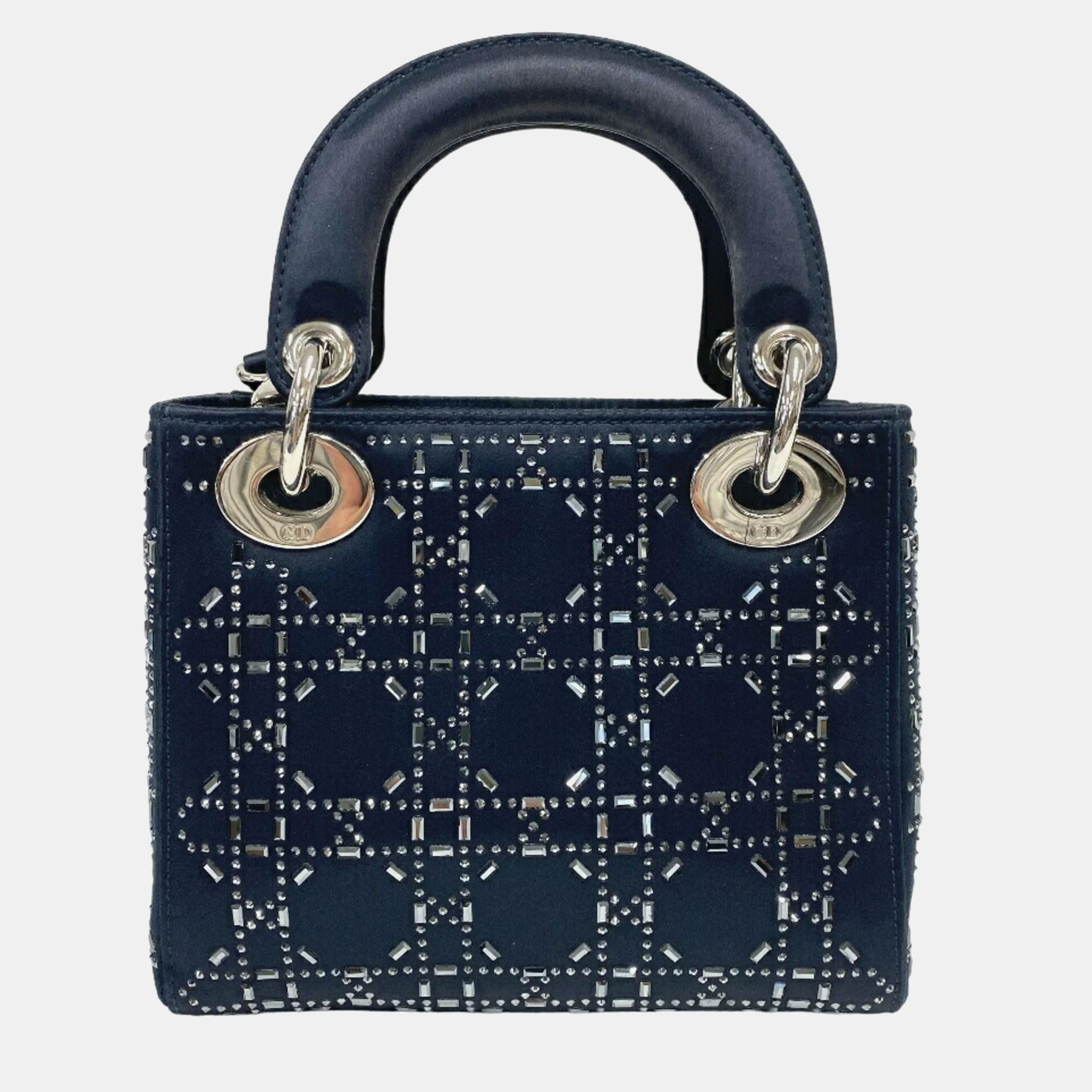 Dior Dark Navy Blue Satin Mini Lady Dior Tote Bag