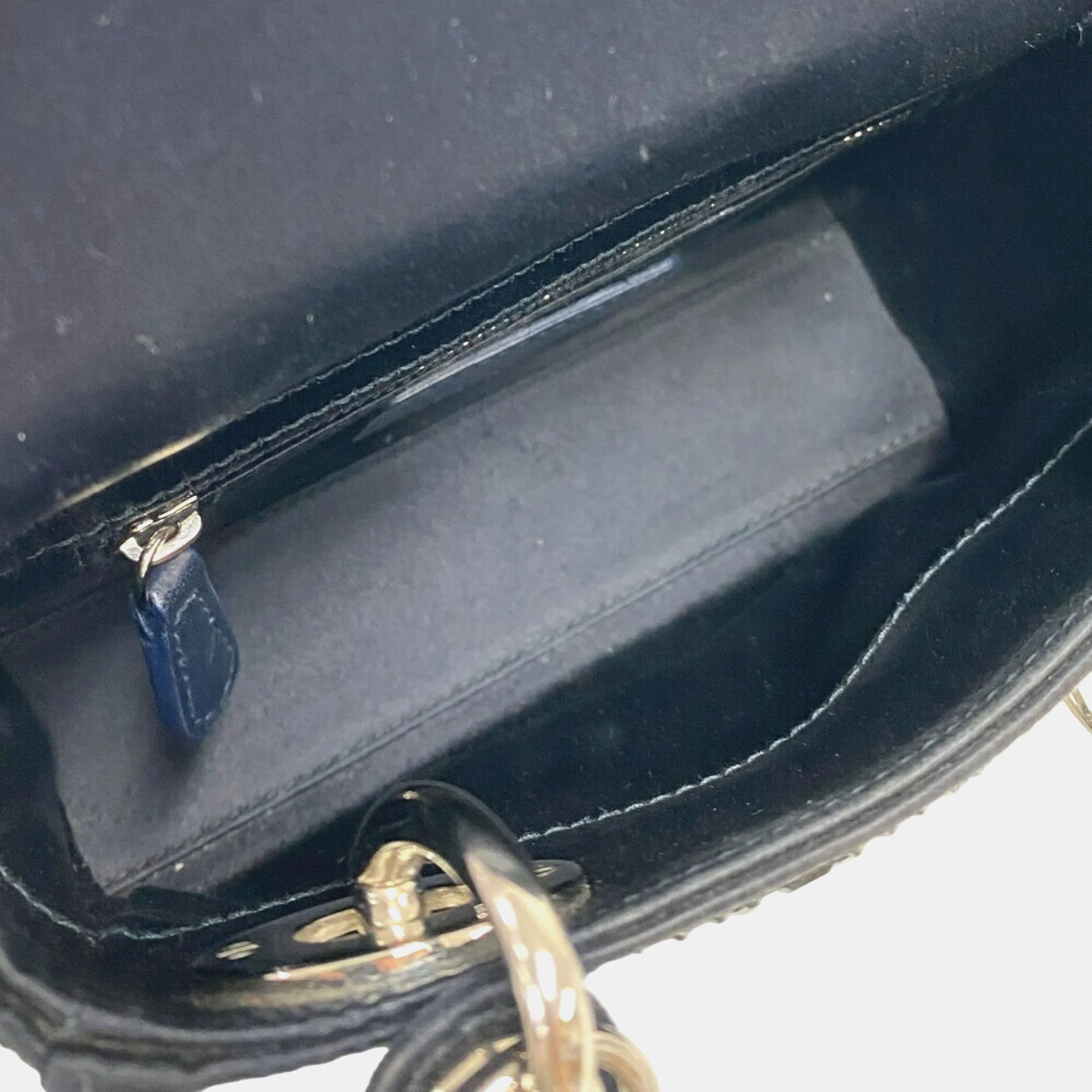 Dior Dark Navy Blue Satin Mini Lady Dior Tote Bag