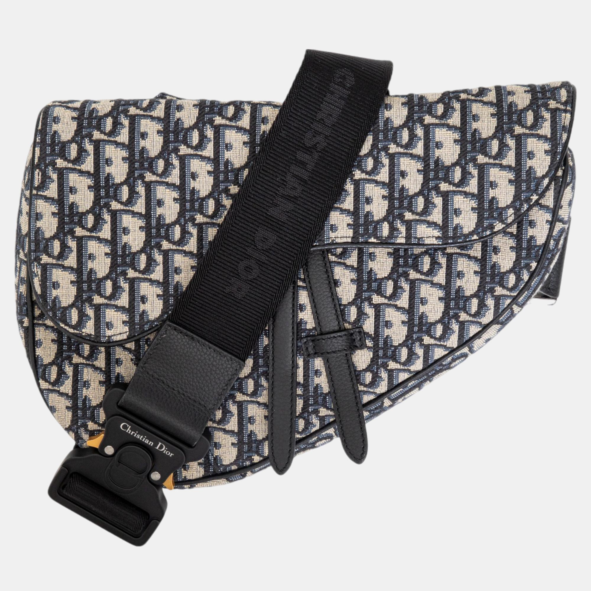 Dior Black Oblique Jacquard Saddle Shoulder Bags