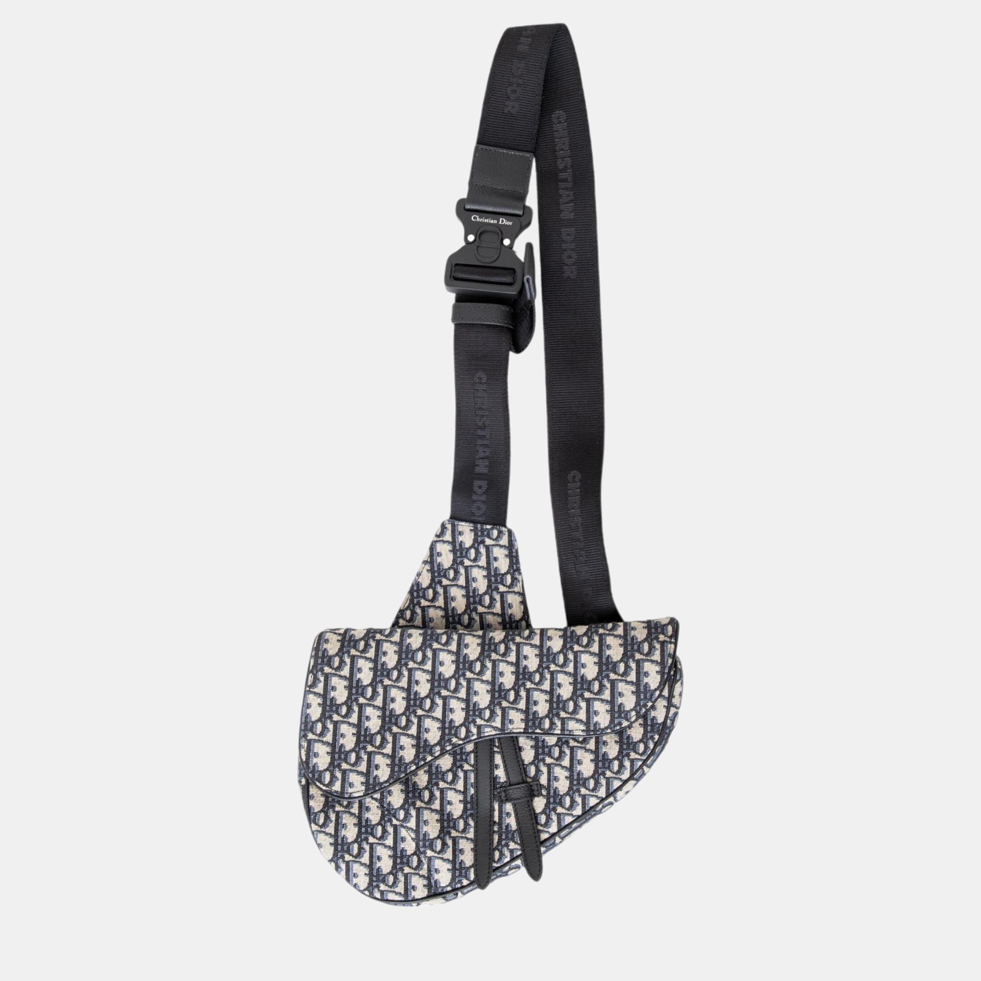 Dior Black Oblique Jacquard Saddle Shoulder Bags