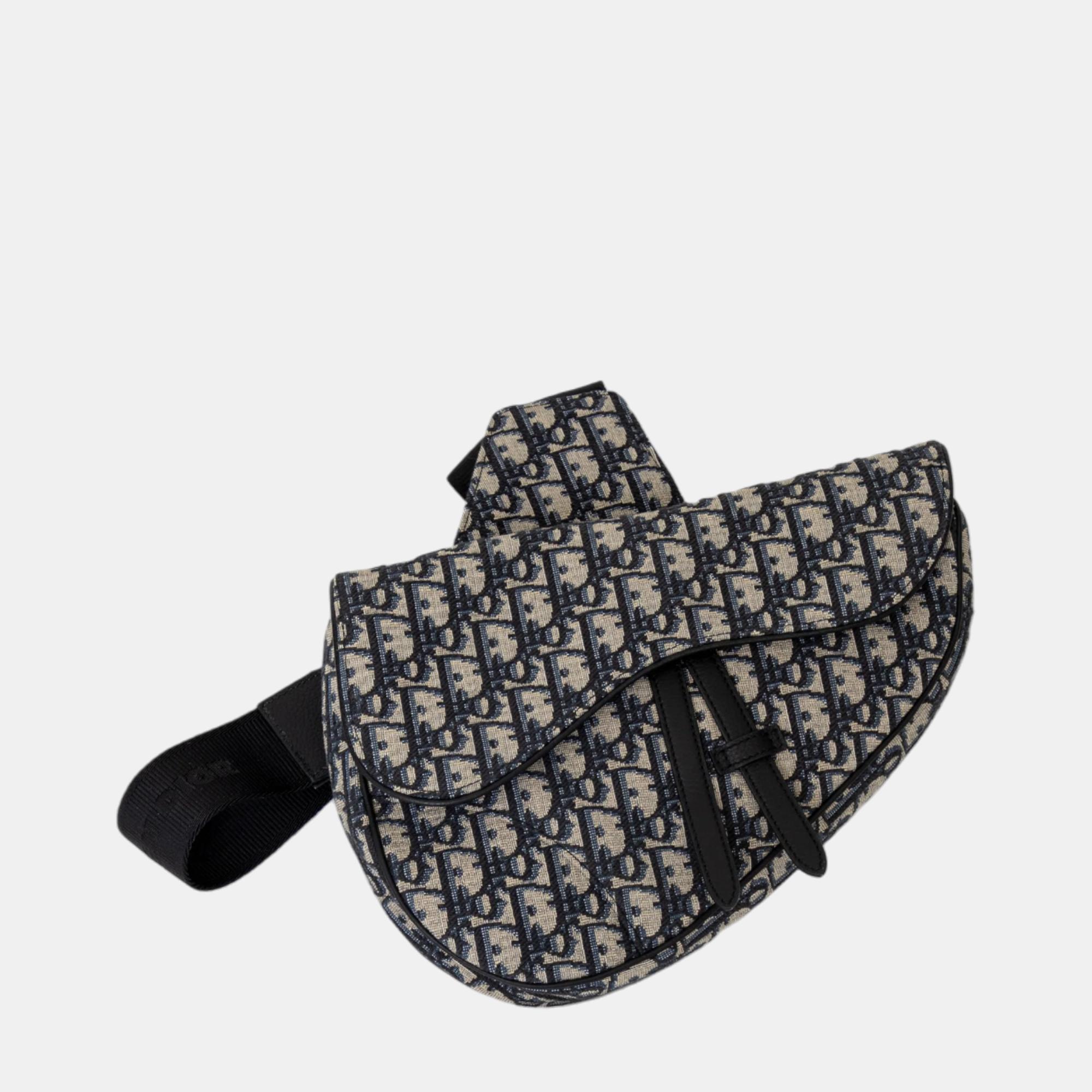 Dior Black Oblique Jacquard Saddle Shoulder Bags