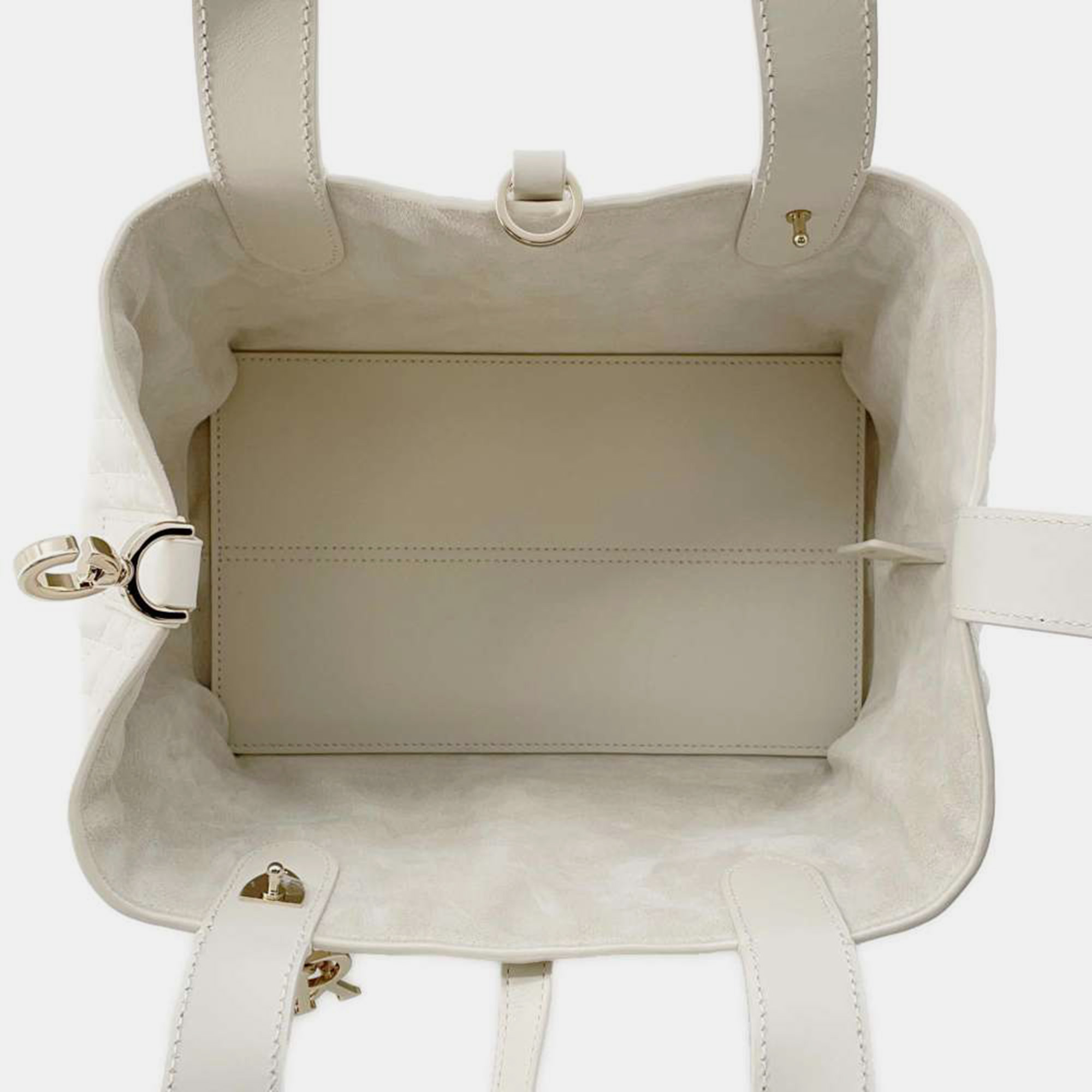 Dior White Leather Macrocannage Medium Toujours Bag