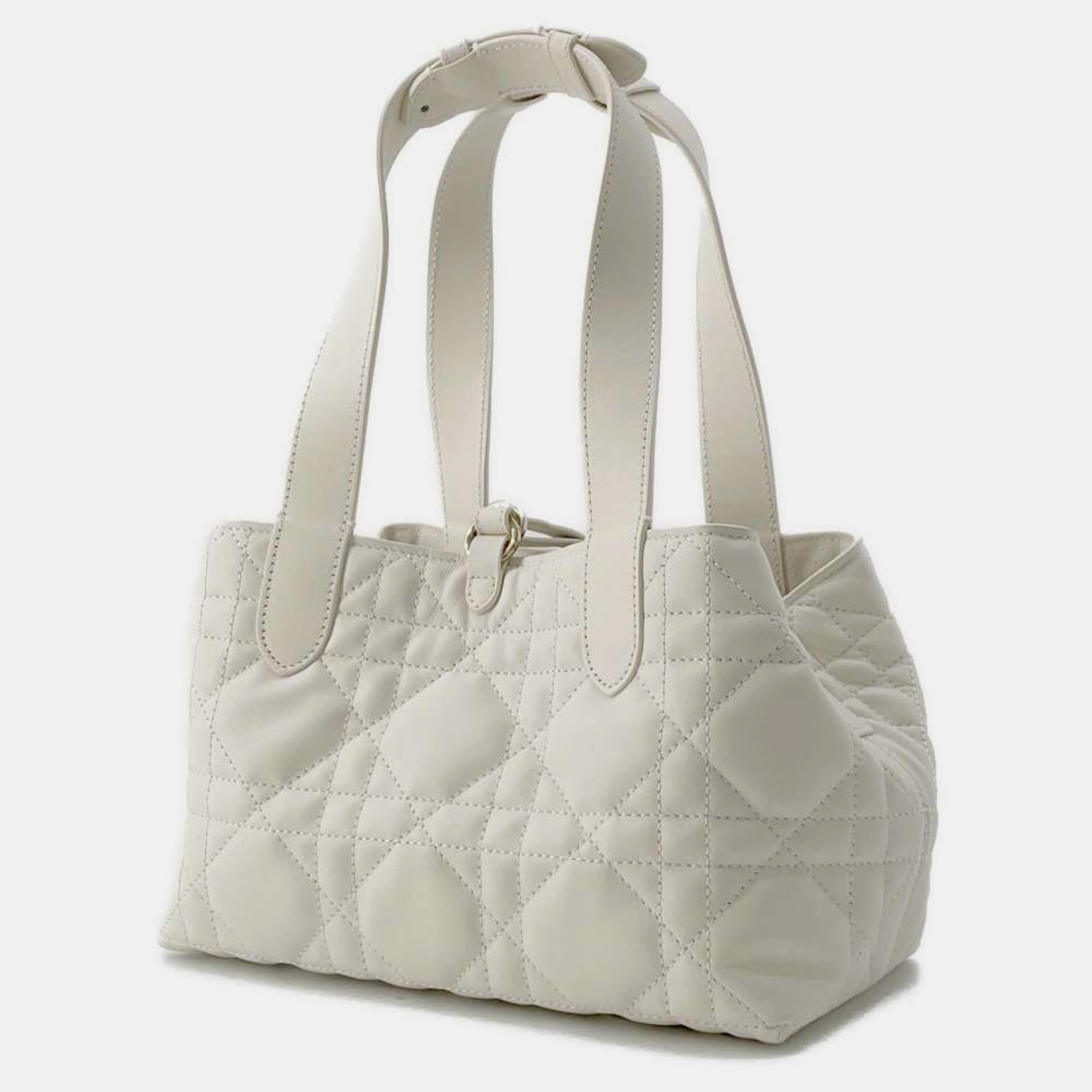 Dior White Leather Macrocannage Medium Toujours Bag