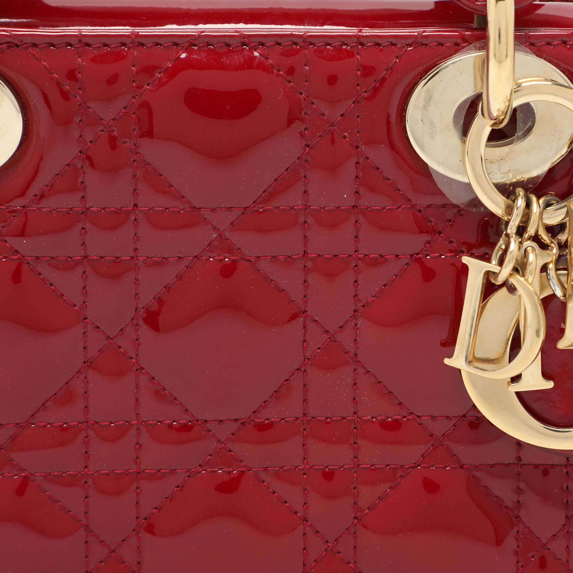 Dior Red Cannage Patent Leather Mini Chain Lady Dior Tote