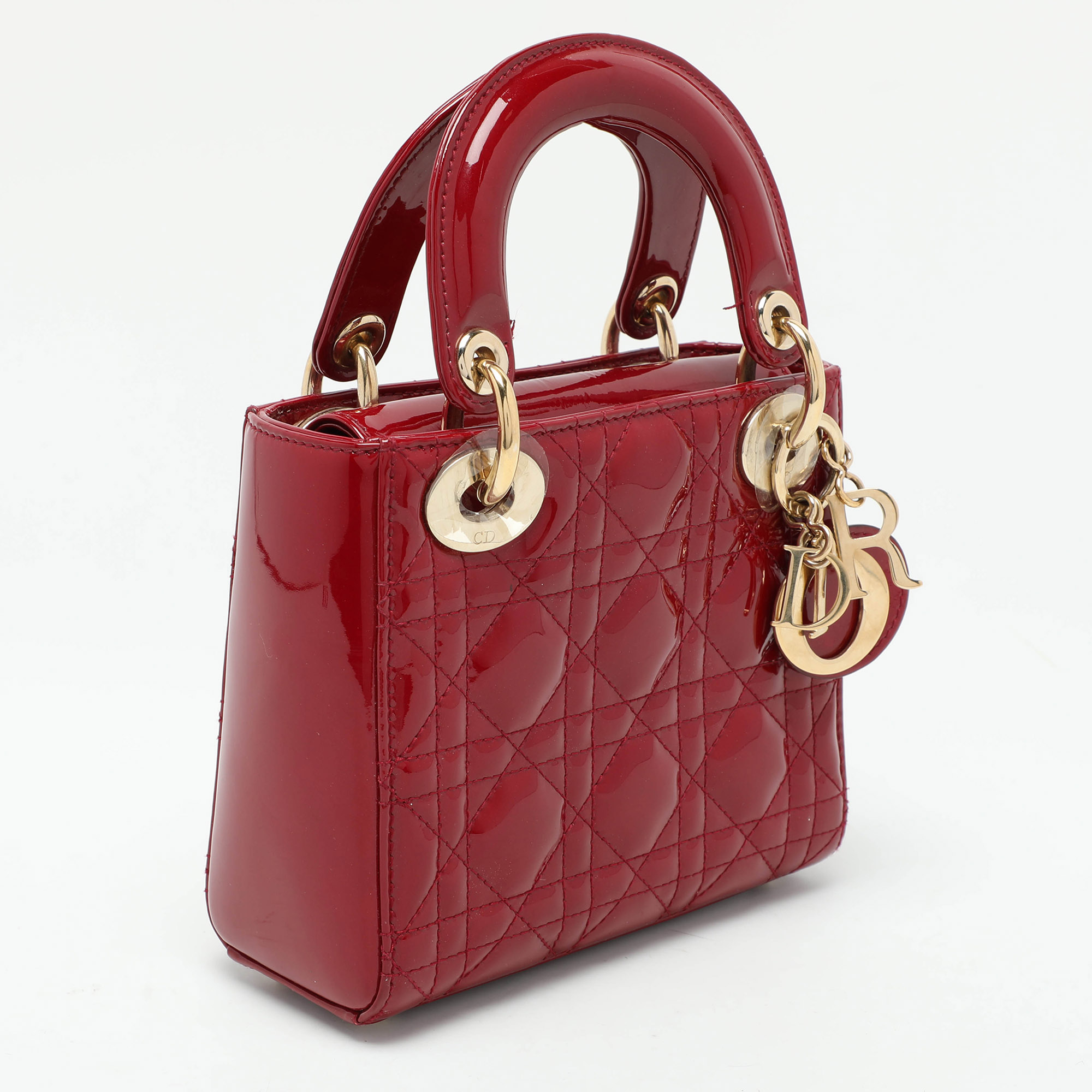 Dior Red Cannage Patent Leather Mini Chain Lady Dior Tote