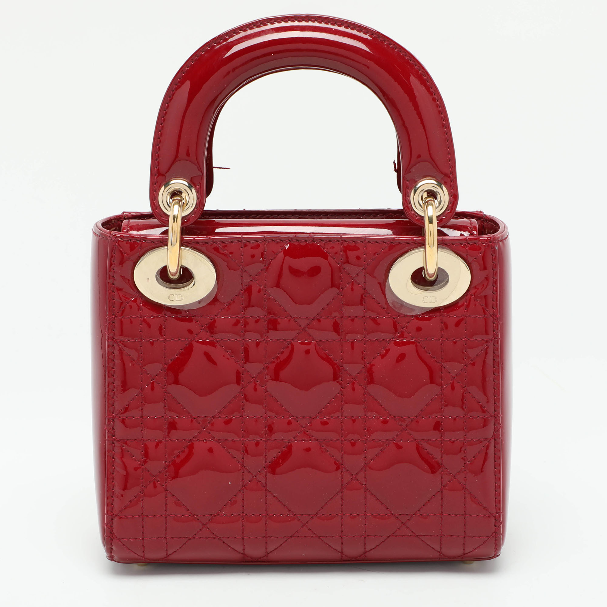 Dior Red Cannage Patent Leather Mini Chain Lady Dior Tote