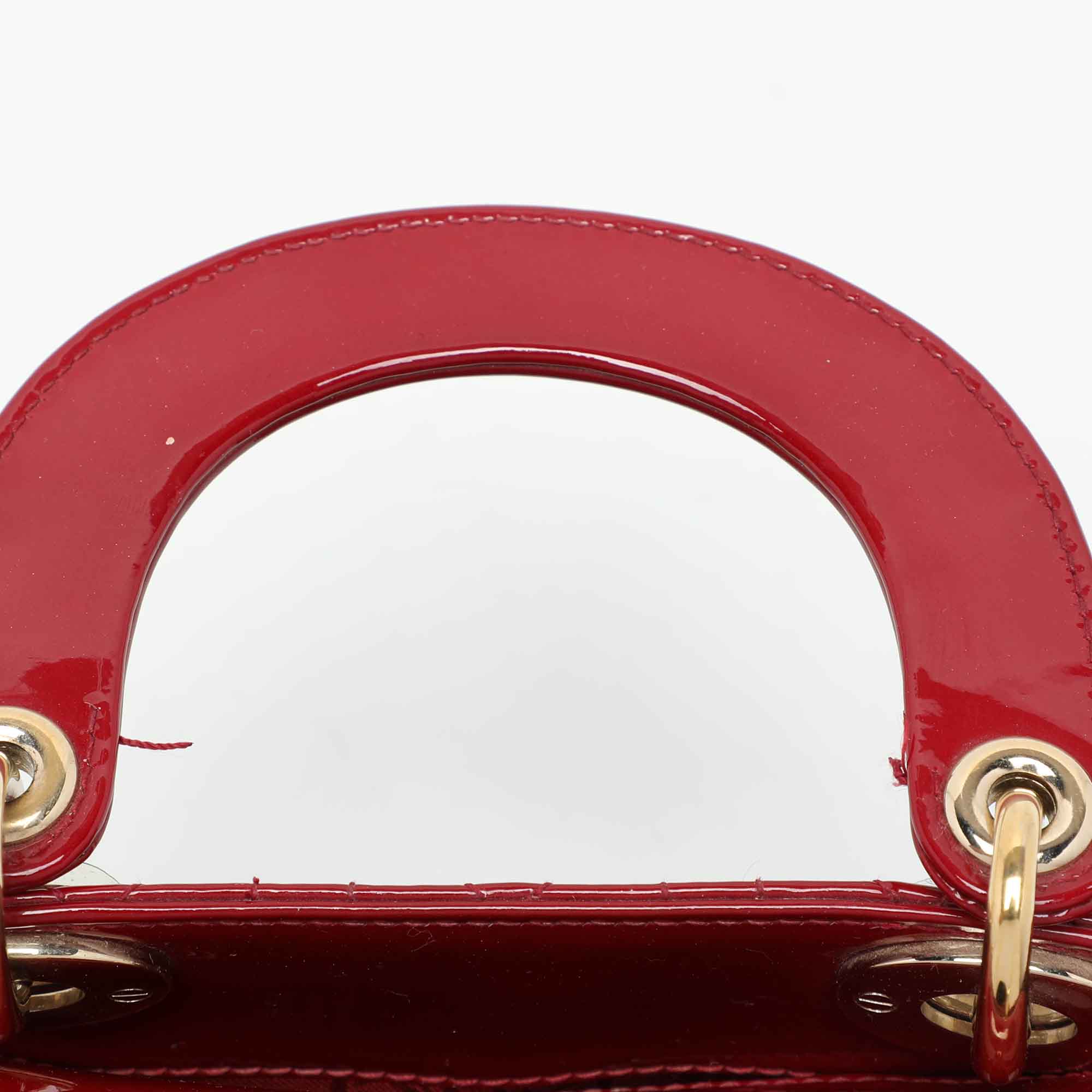 Dior Red Cannage Patent Leather Mini Chain Lady Dior Tote