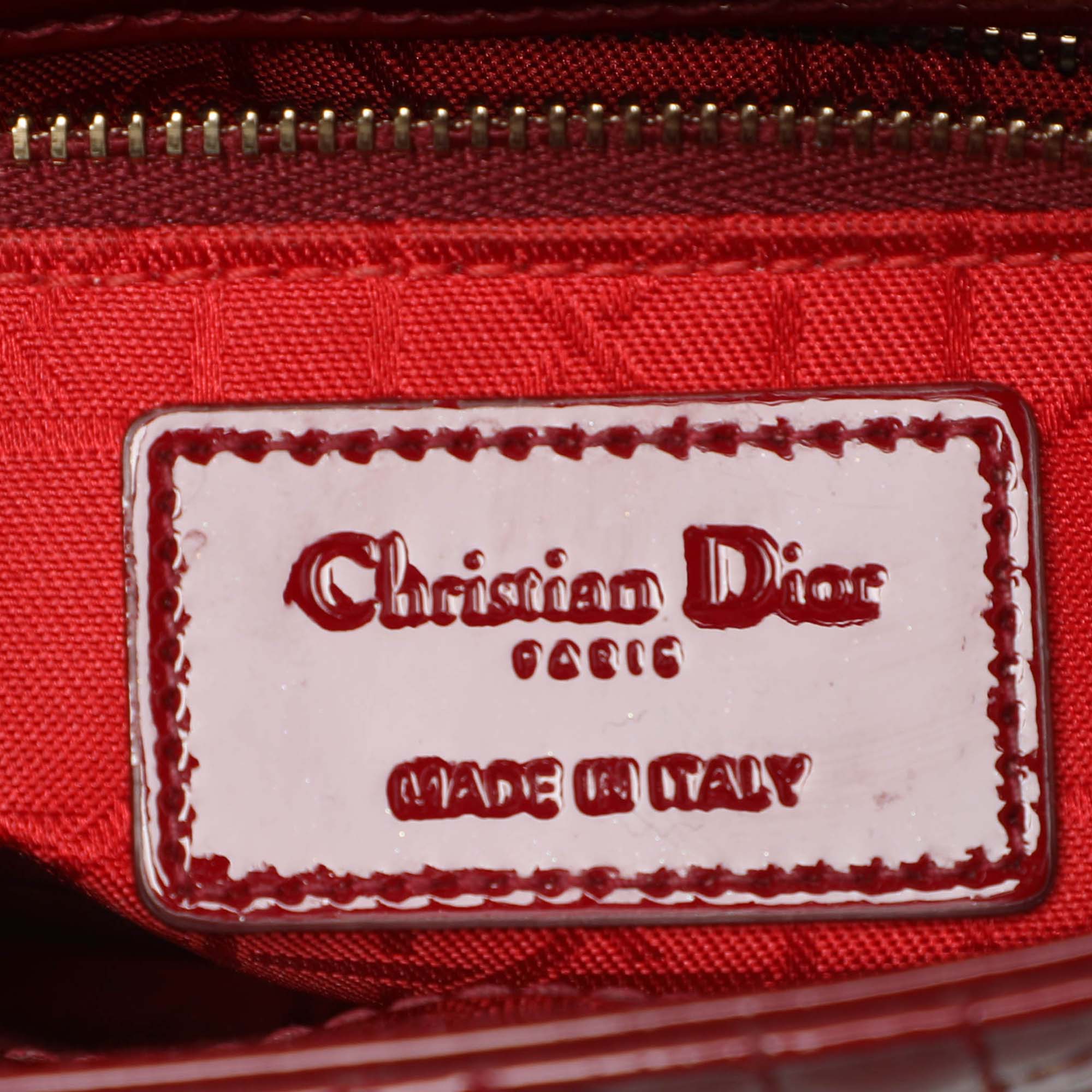 Dior Red Cannage Patent Leather Mini Chain Lady Dior Tote