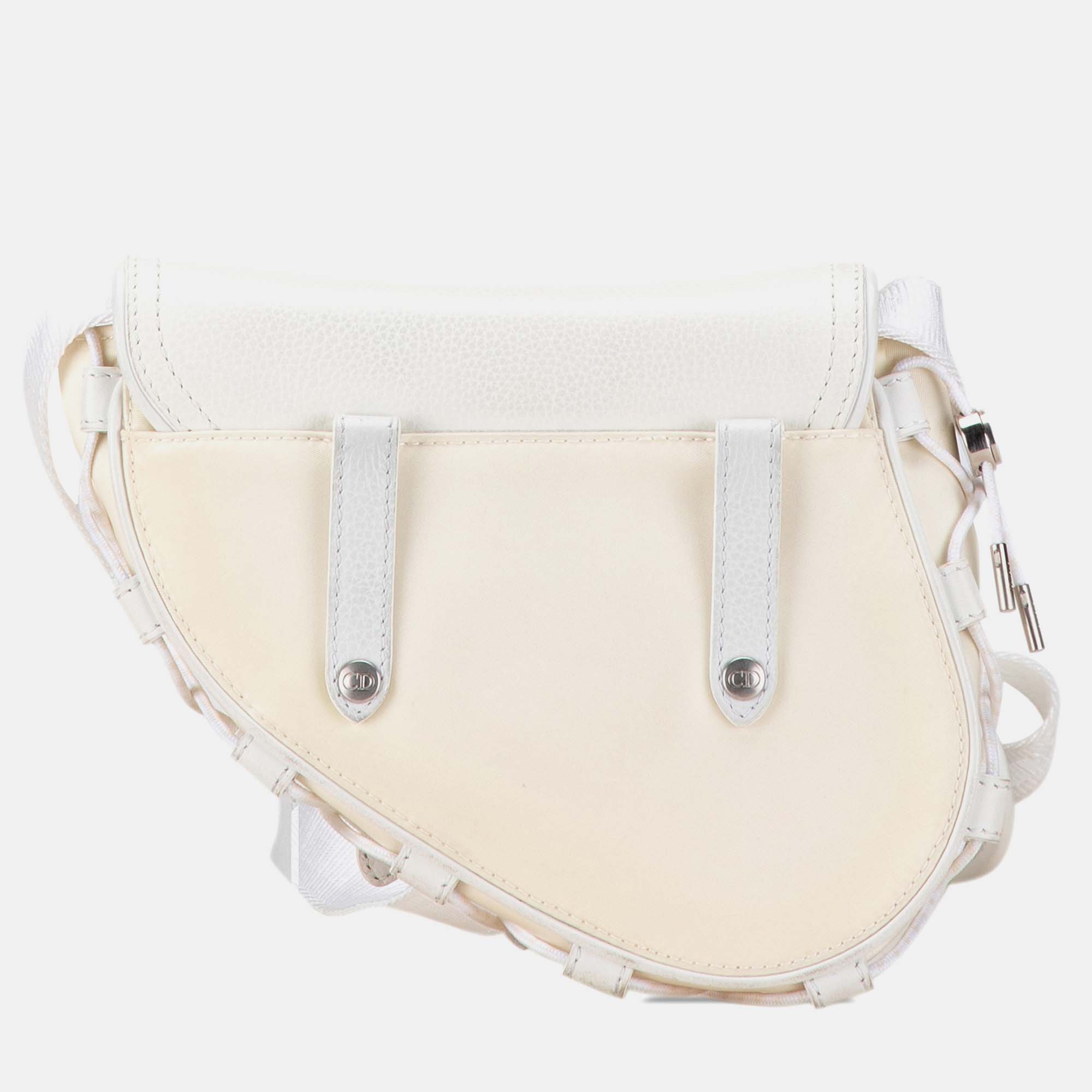 Dior White Fabric And Leather Sacai Technical Saddle Bag