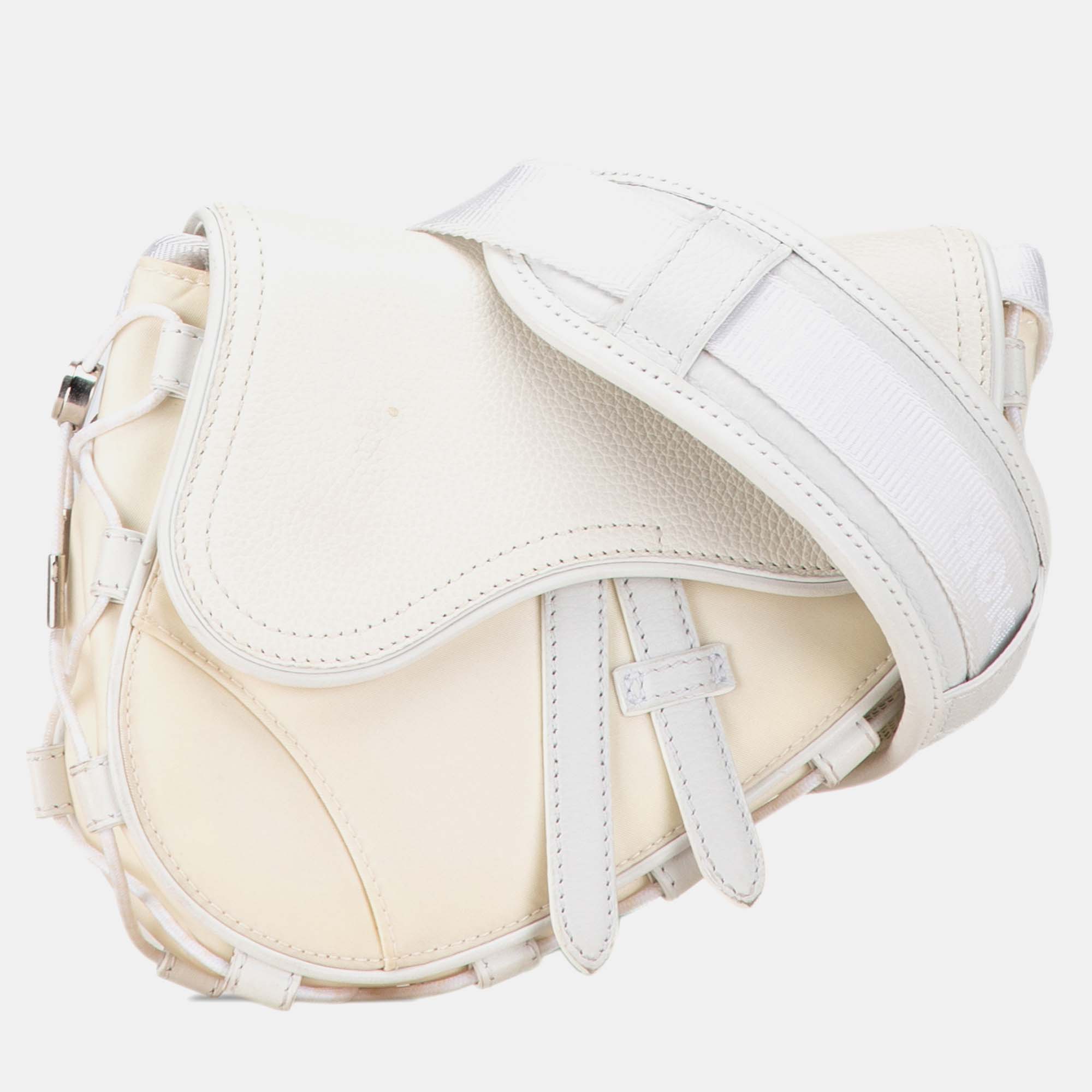 Dior White Fabric And Leather Sacai Technical Saddle Bag