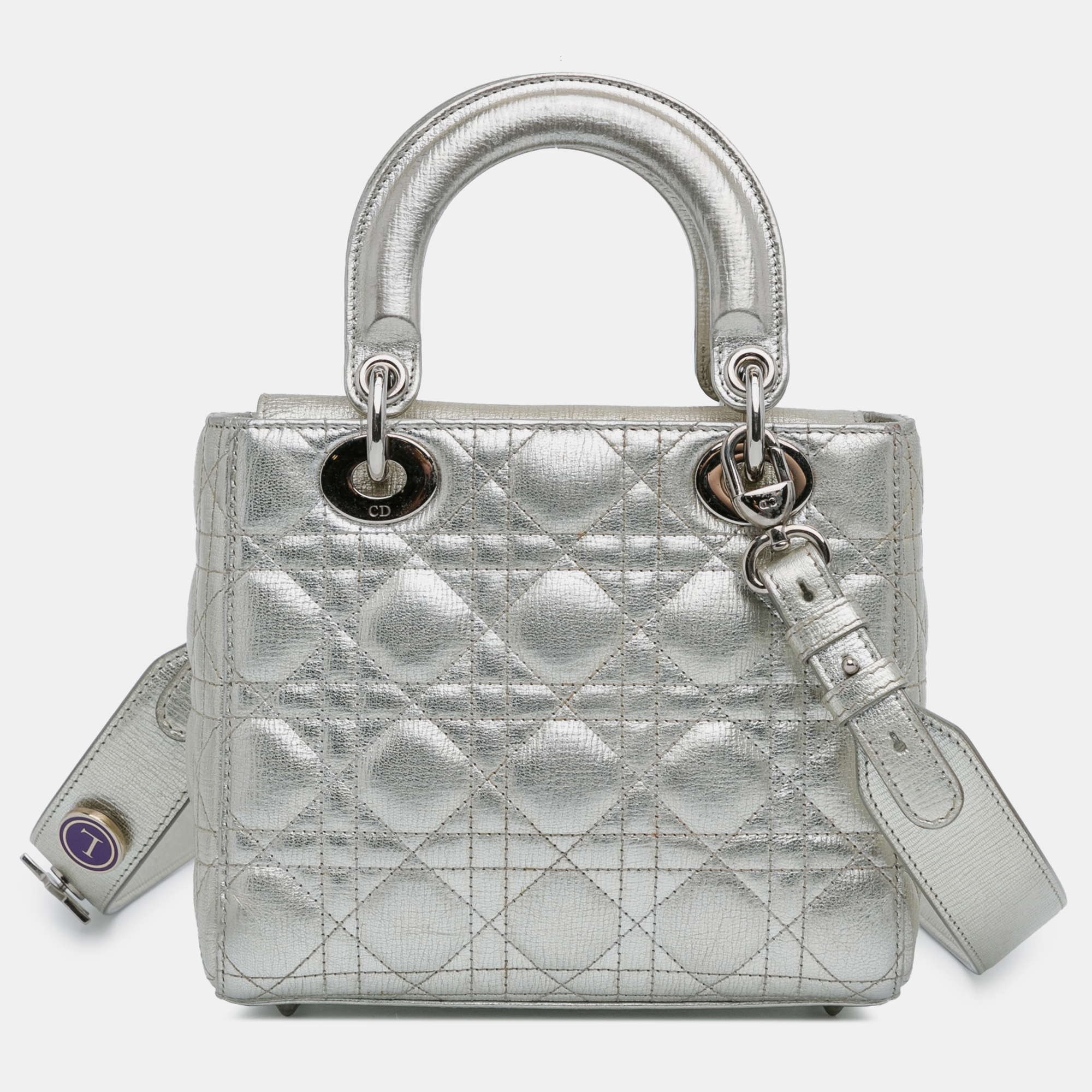 Dior Silver Metallic Grained Calfskin Leather Small Cannage Lucky Badges My Lady Dior Shoulder Bag