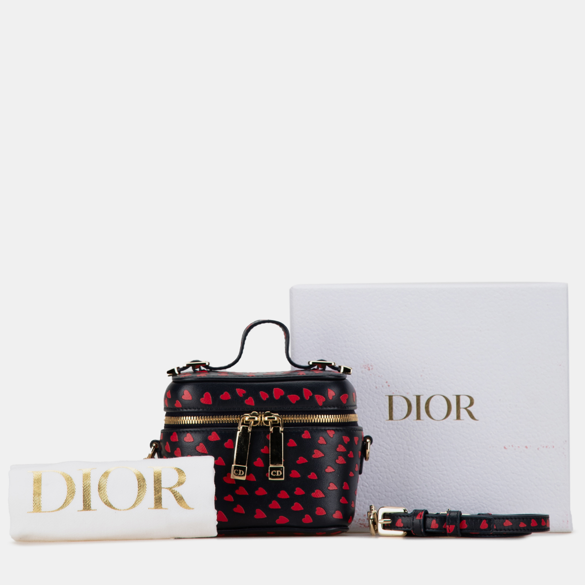 Dior Multicolor Micro Lambskin Heart Print Lady Dior Vanity Case