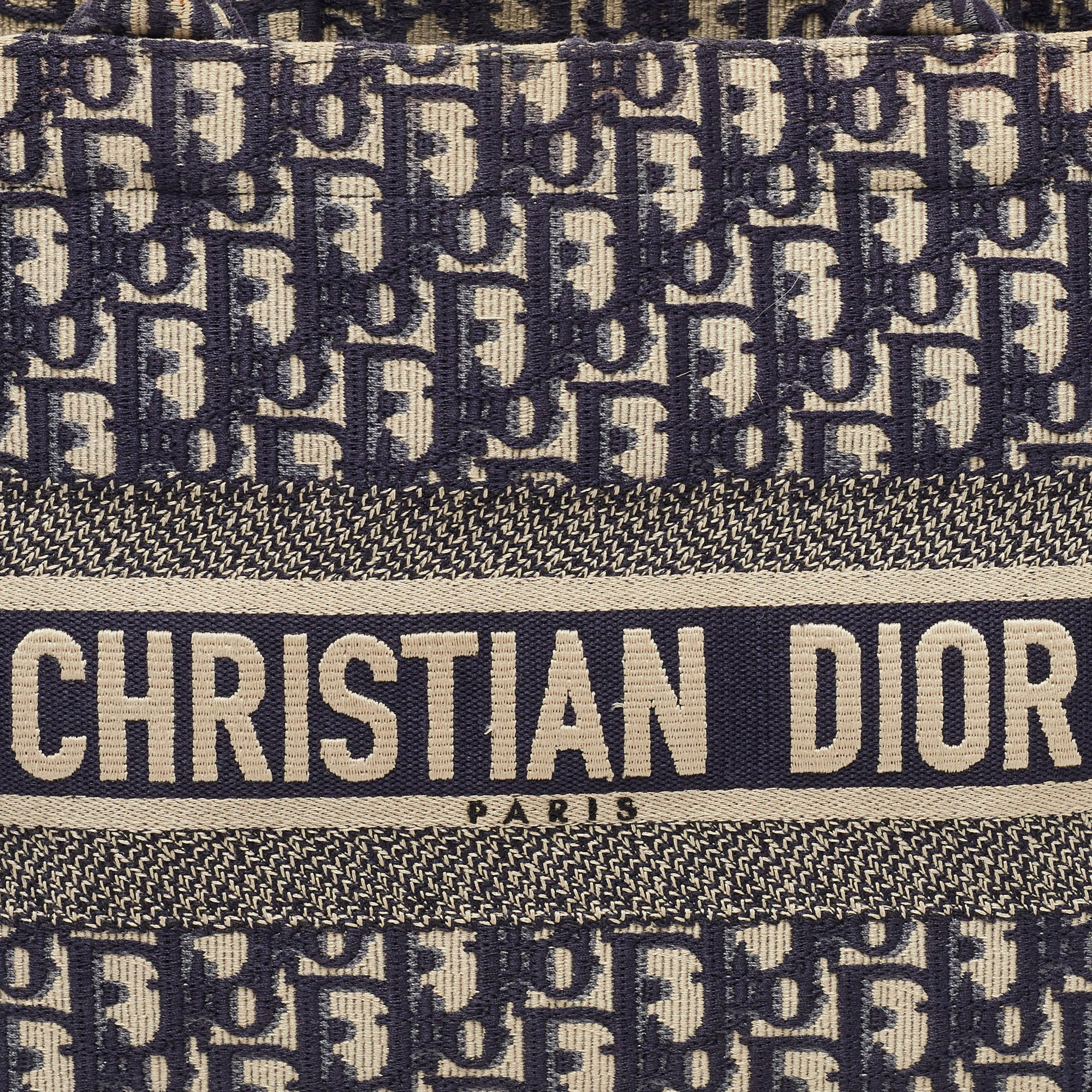 Dior Navy Blue Oblique Embroidered Canvas Medium Book Tote