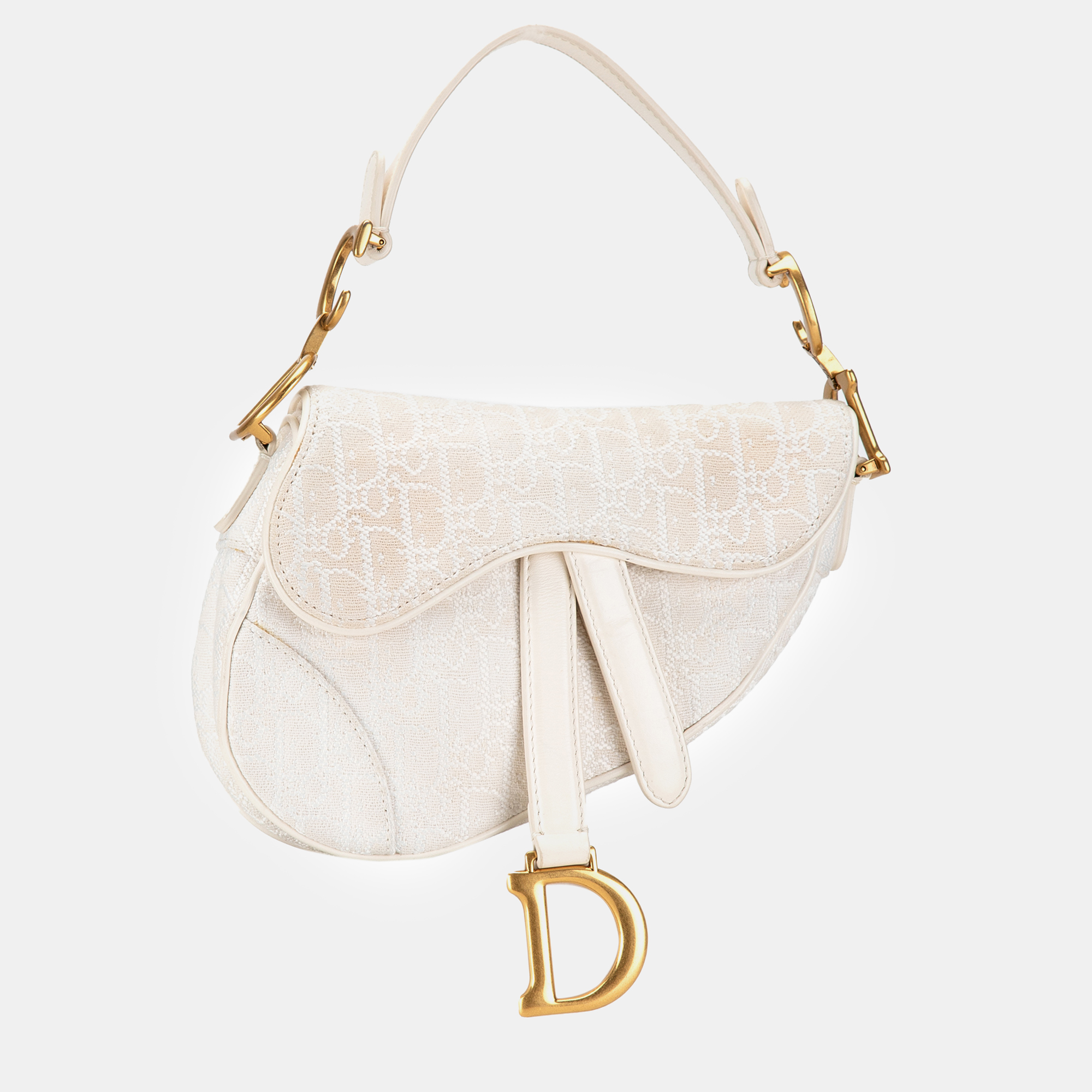 Dior Beige Canvas Mini Oblique Saddle Bag