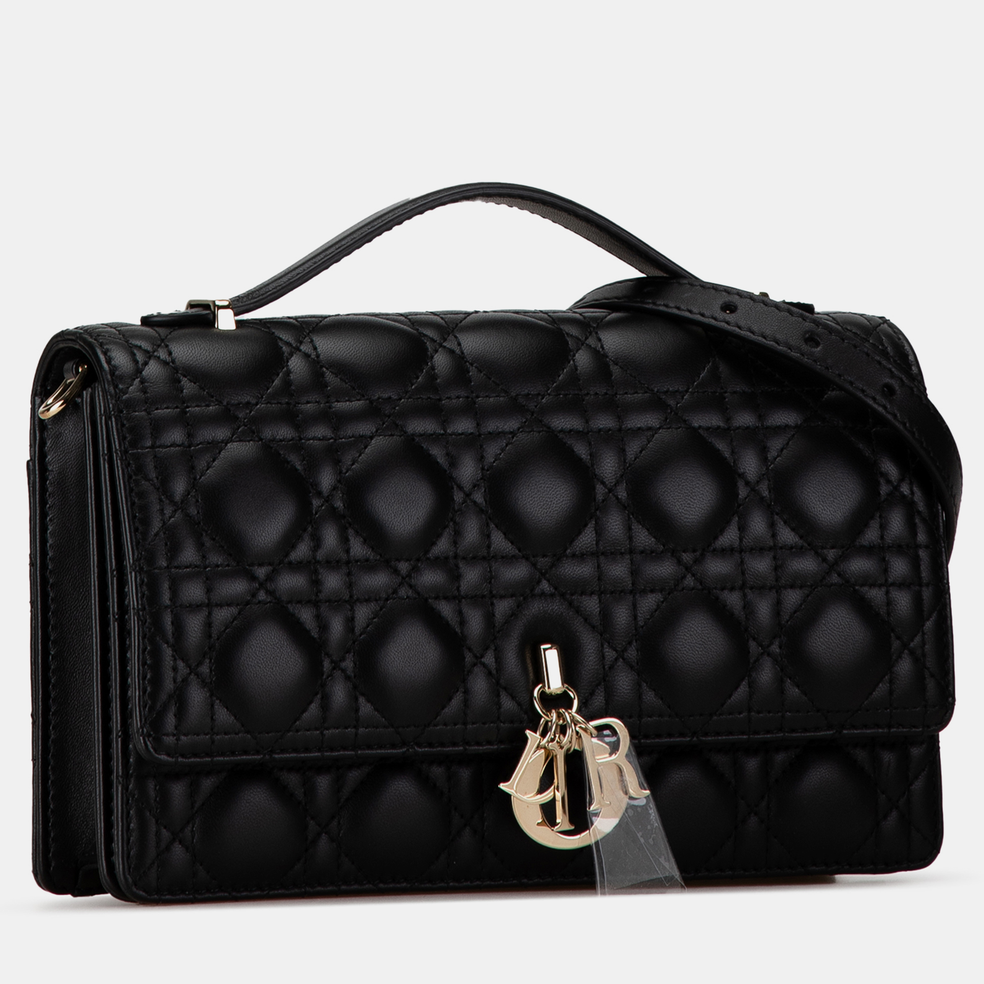 Dior Black Lambskin Cannage My Dior Top Handle Bag