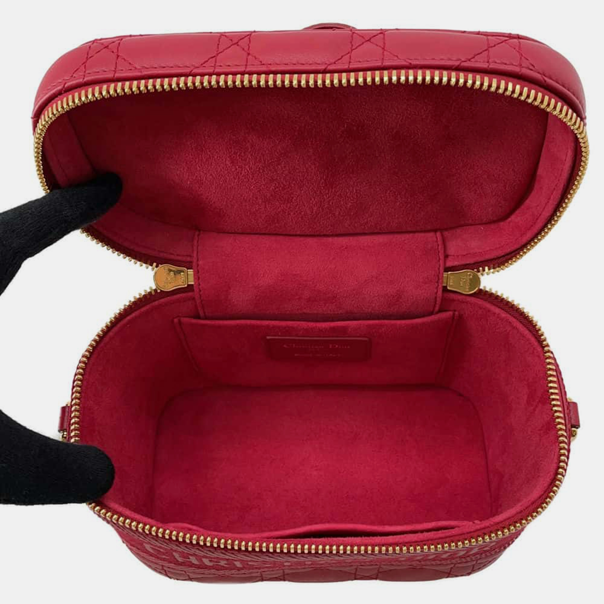 Dior Red Lambskin Leather Small Vanity Case Shoulder Bag