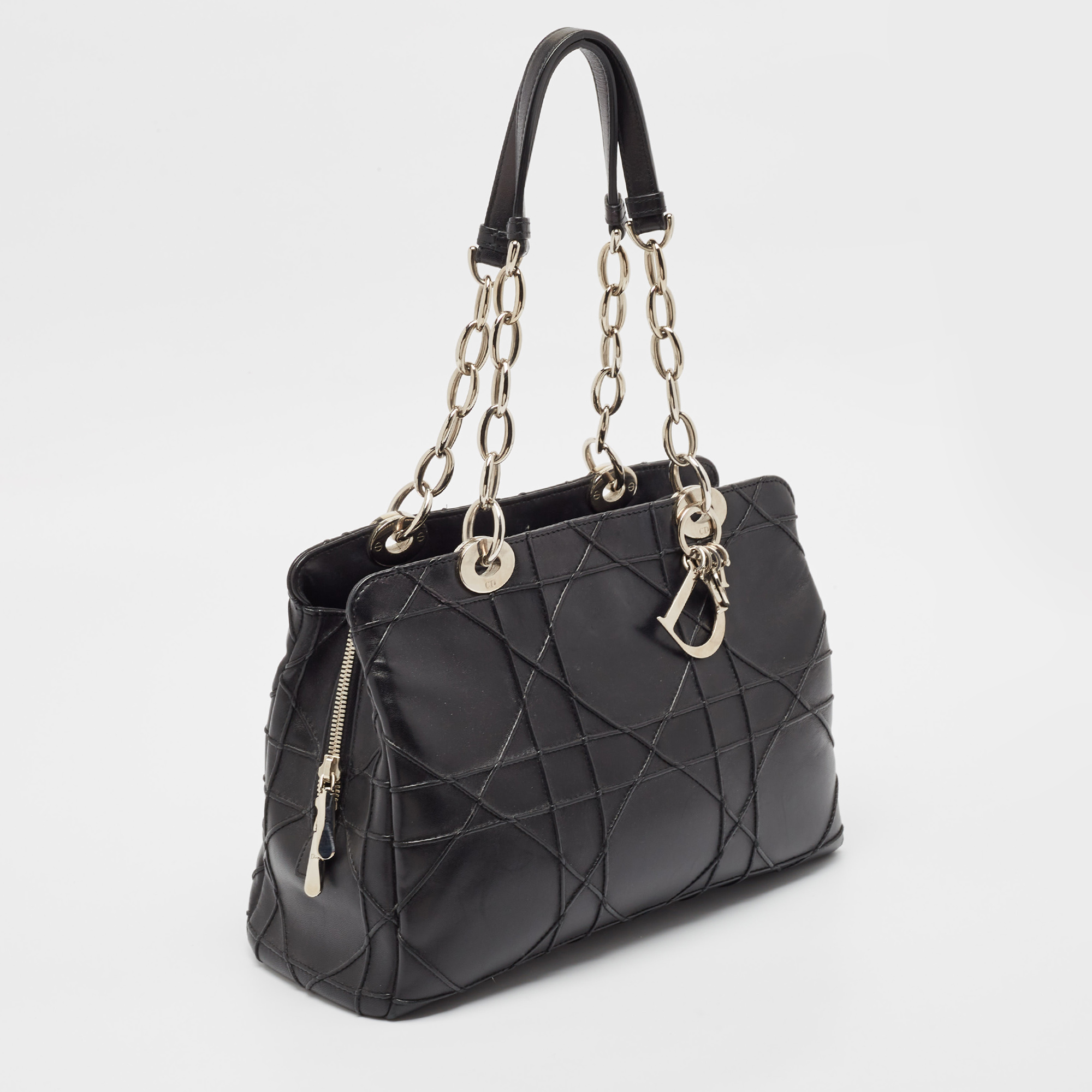 Dior Black Macrocannage Leather Soft Chain Tote