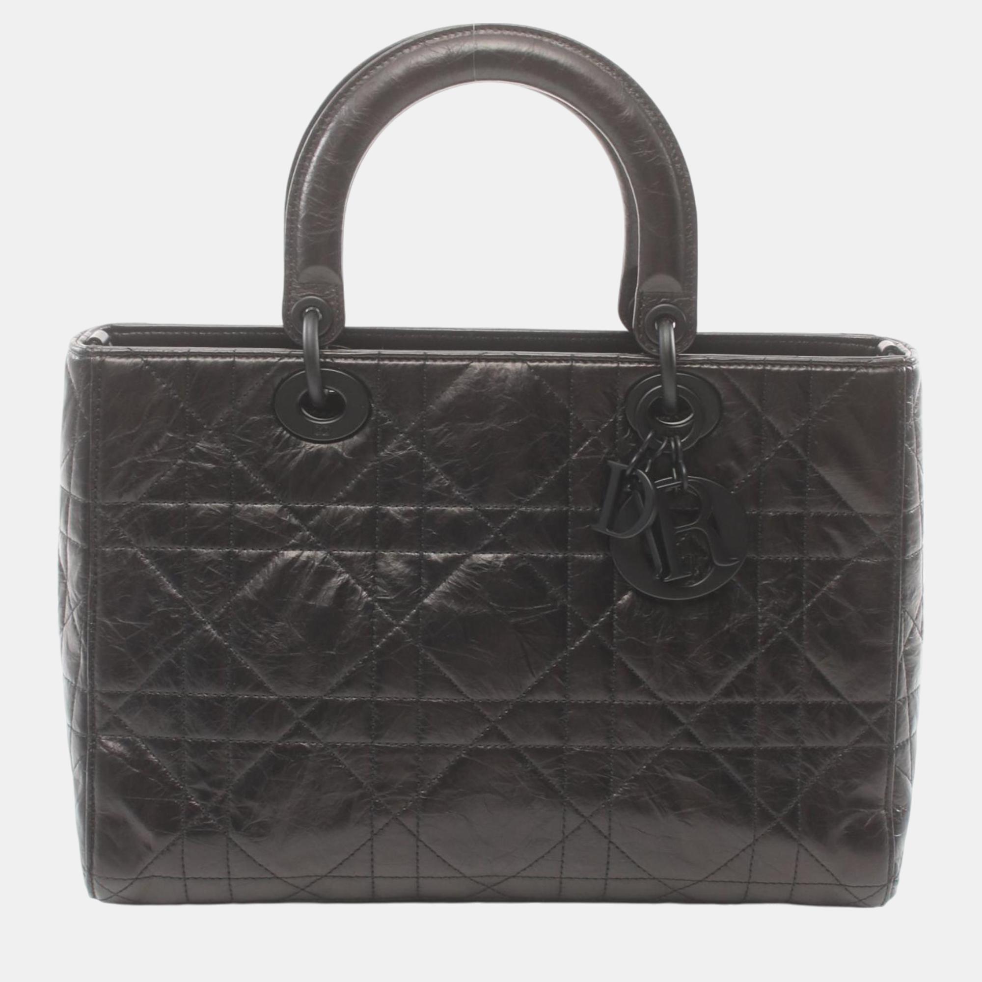 Dior Black Leather Lady D-Sire Macrocannage Handbag