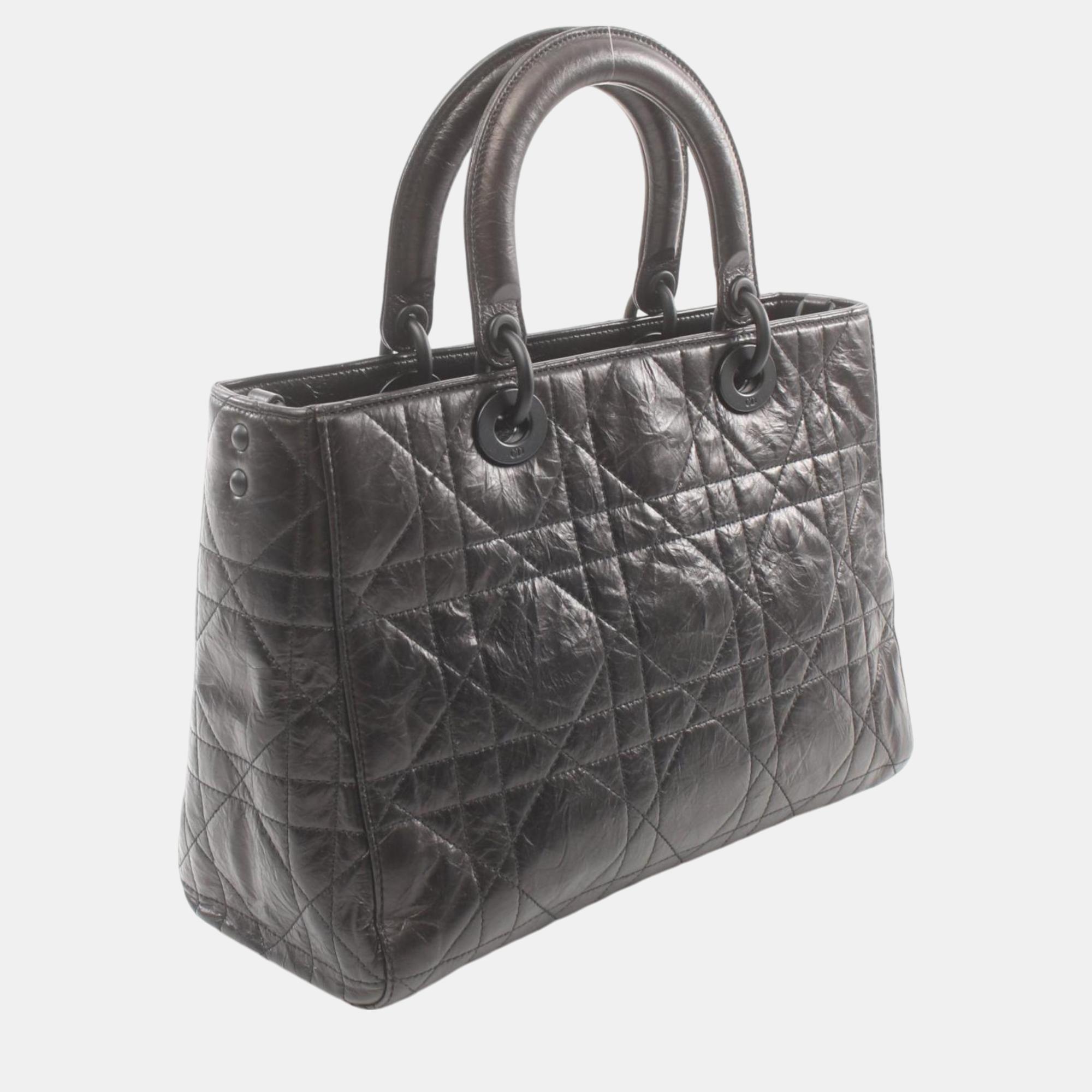 Dior Black Leather Lady D-Sire Macrocannage Handbag